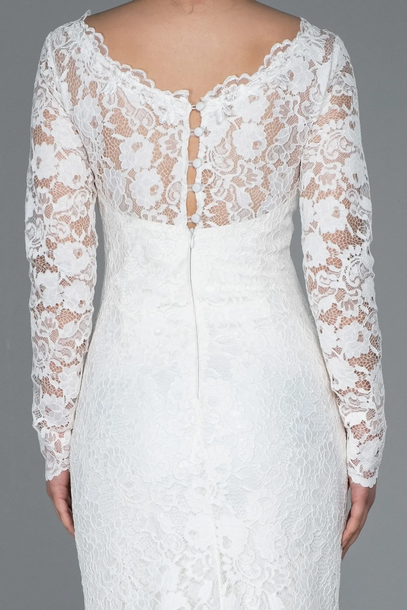 Ecru-Long Laced Evening Dress ABU1571