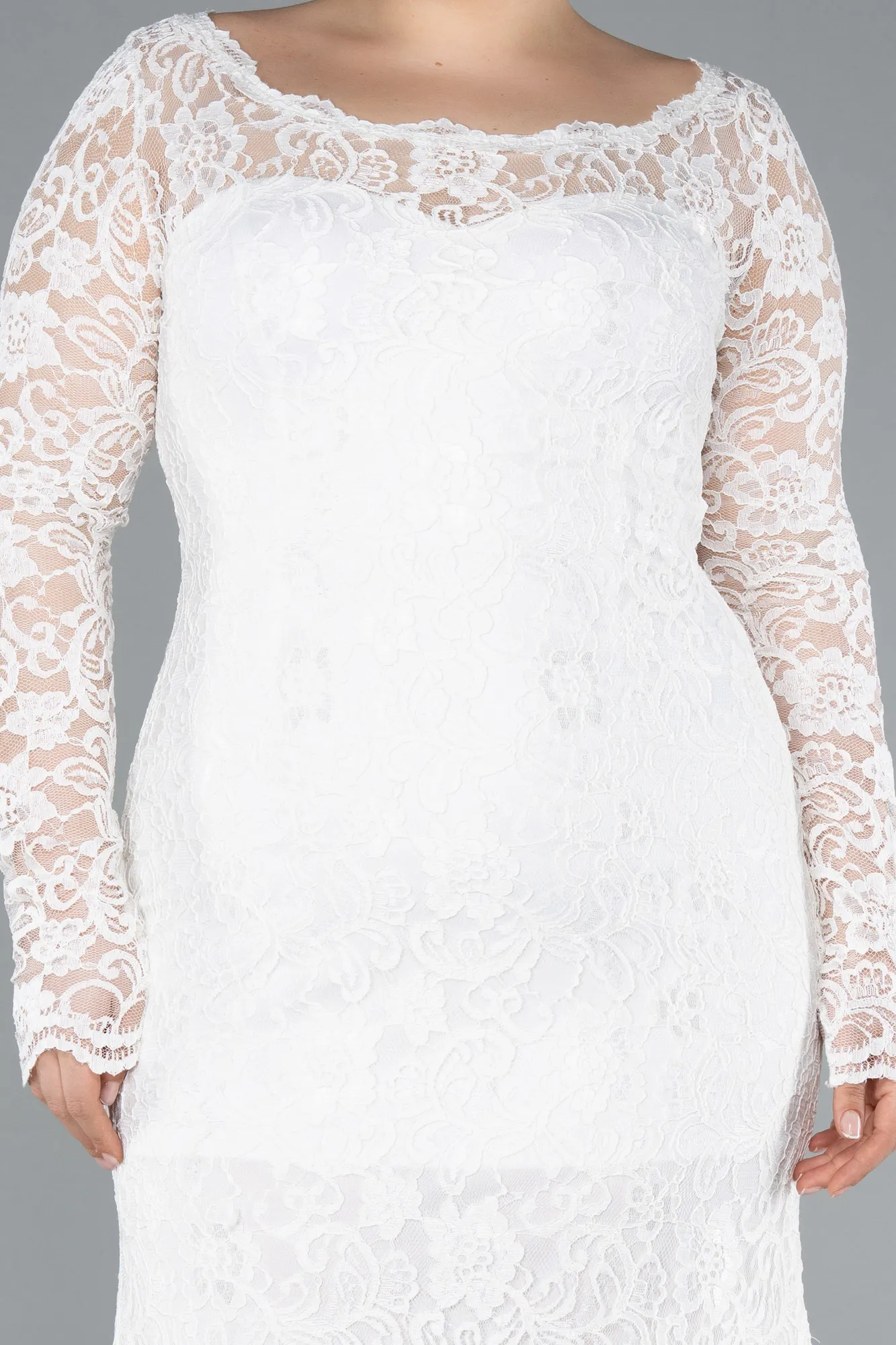 Ecru-Long Laced Oversized Evening Dress ABU1574