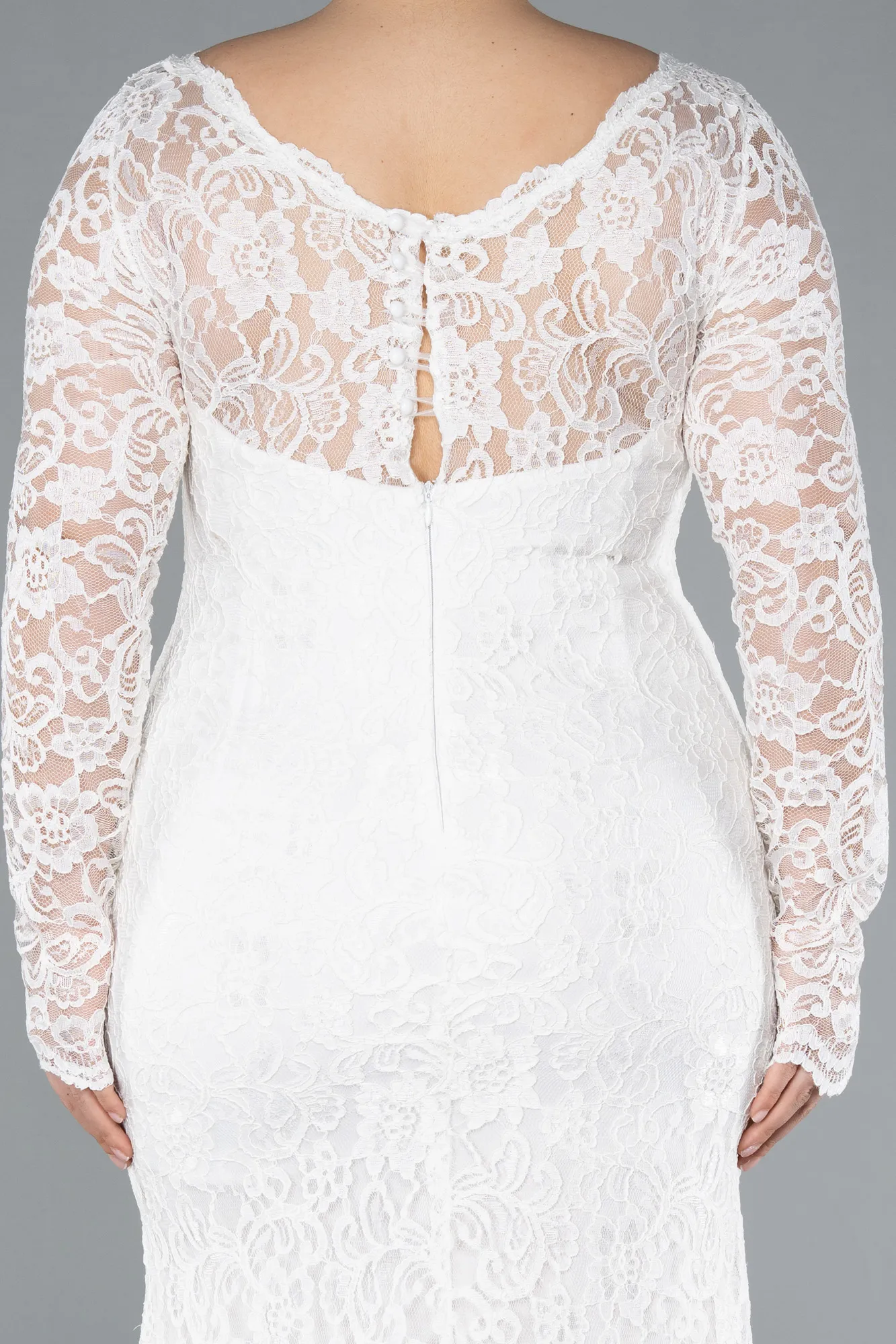 Ecru-Long Laced Oversized Evening Dress ABU1574