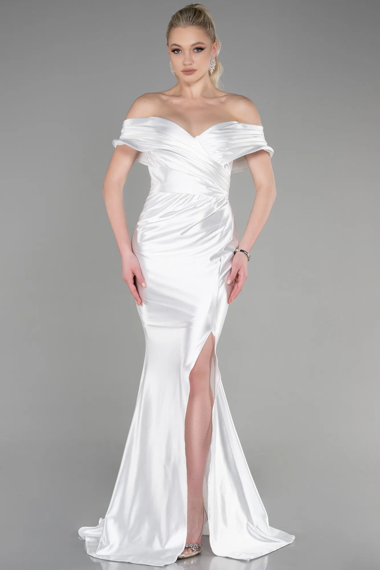 Ecru-Long Mermaid Evening Gown ABU3612