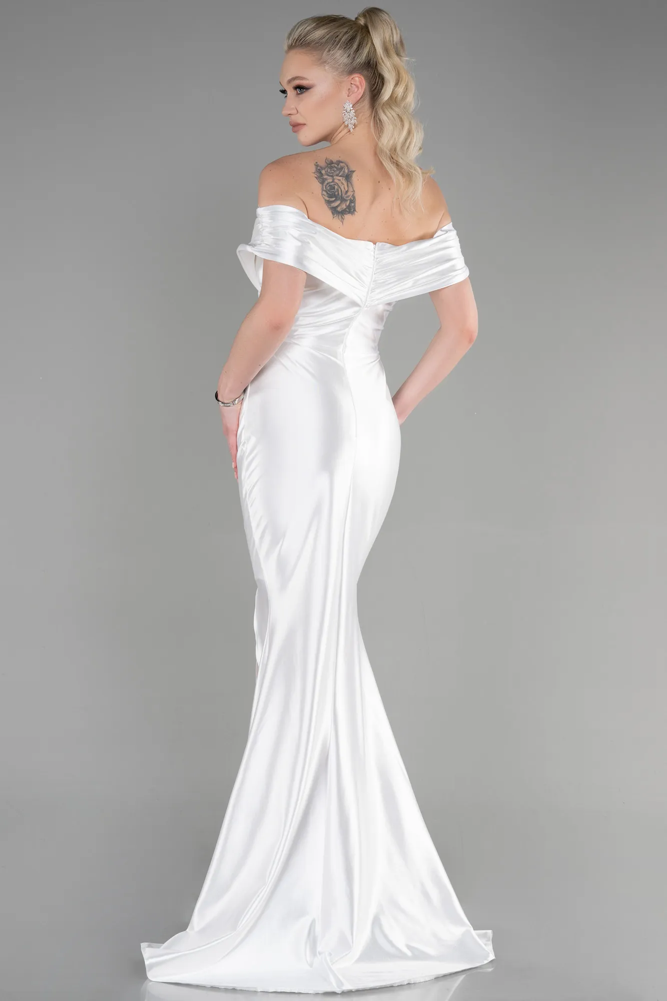 Ecru-Long Mermaid Evening Gown ABU3612