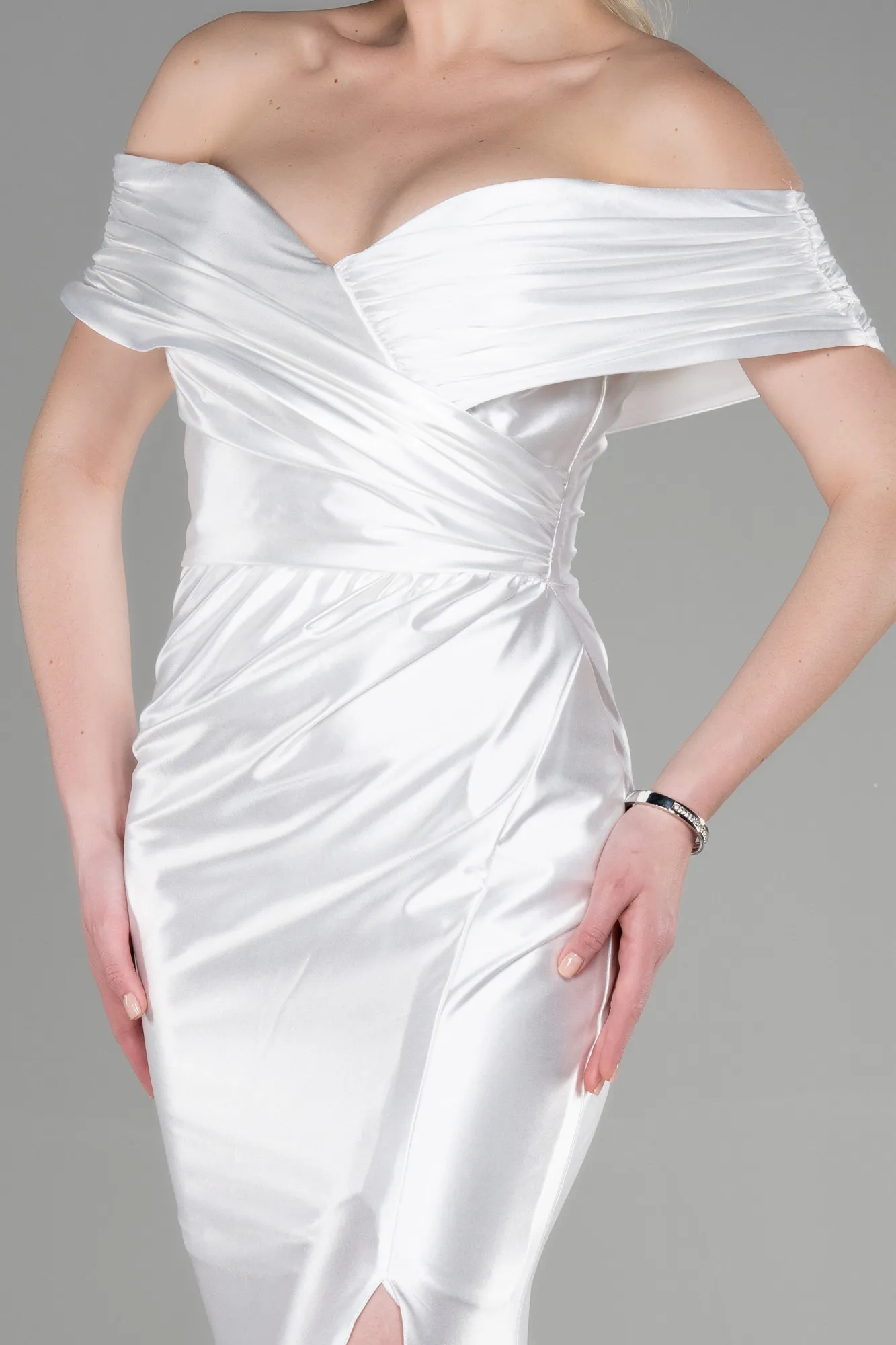 Ecru-Long Mermaid Evening Gown ABU3612