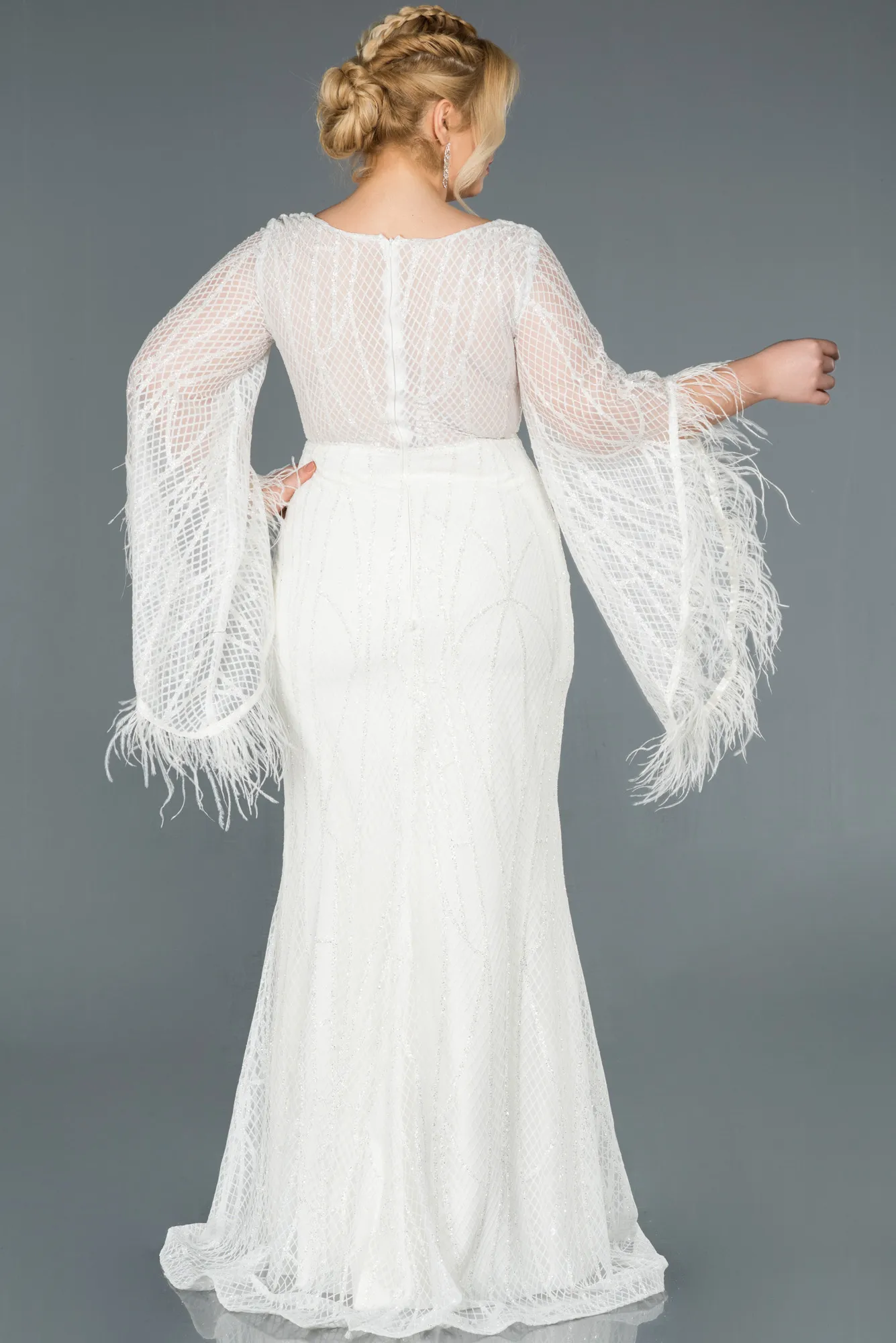 Ecru-Long Oversized Evening Dress ABU1219