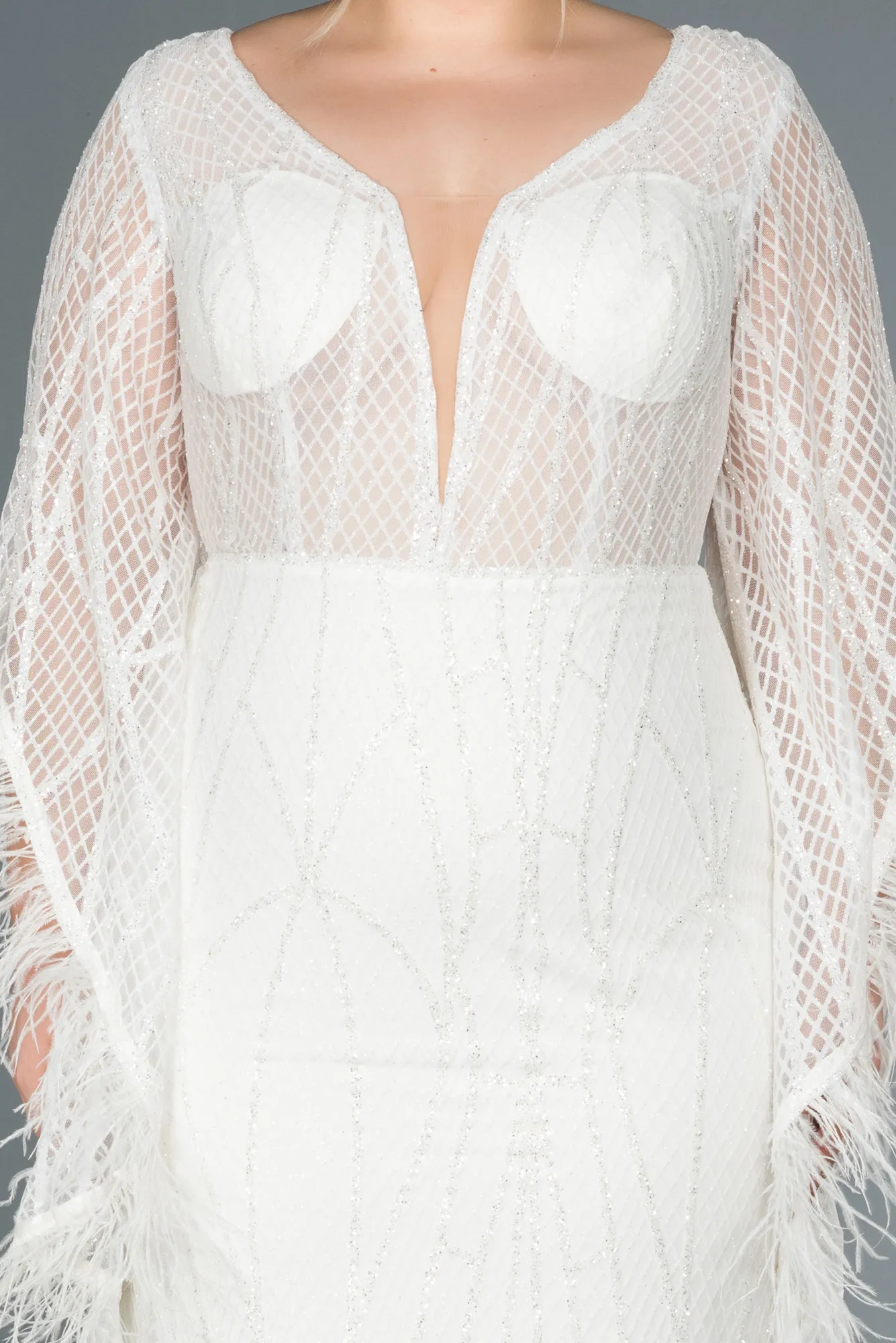 Ecru-Long Oversized Evening Dress ABU1219