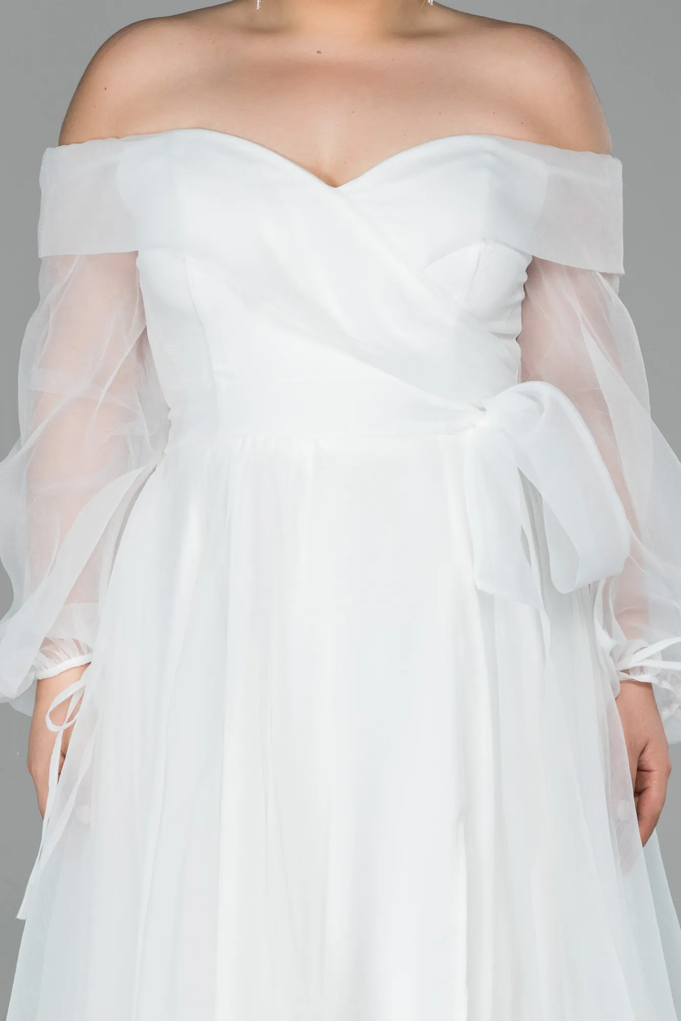 Ecru-Long Oversized Evening Dress ABU1535