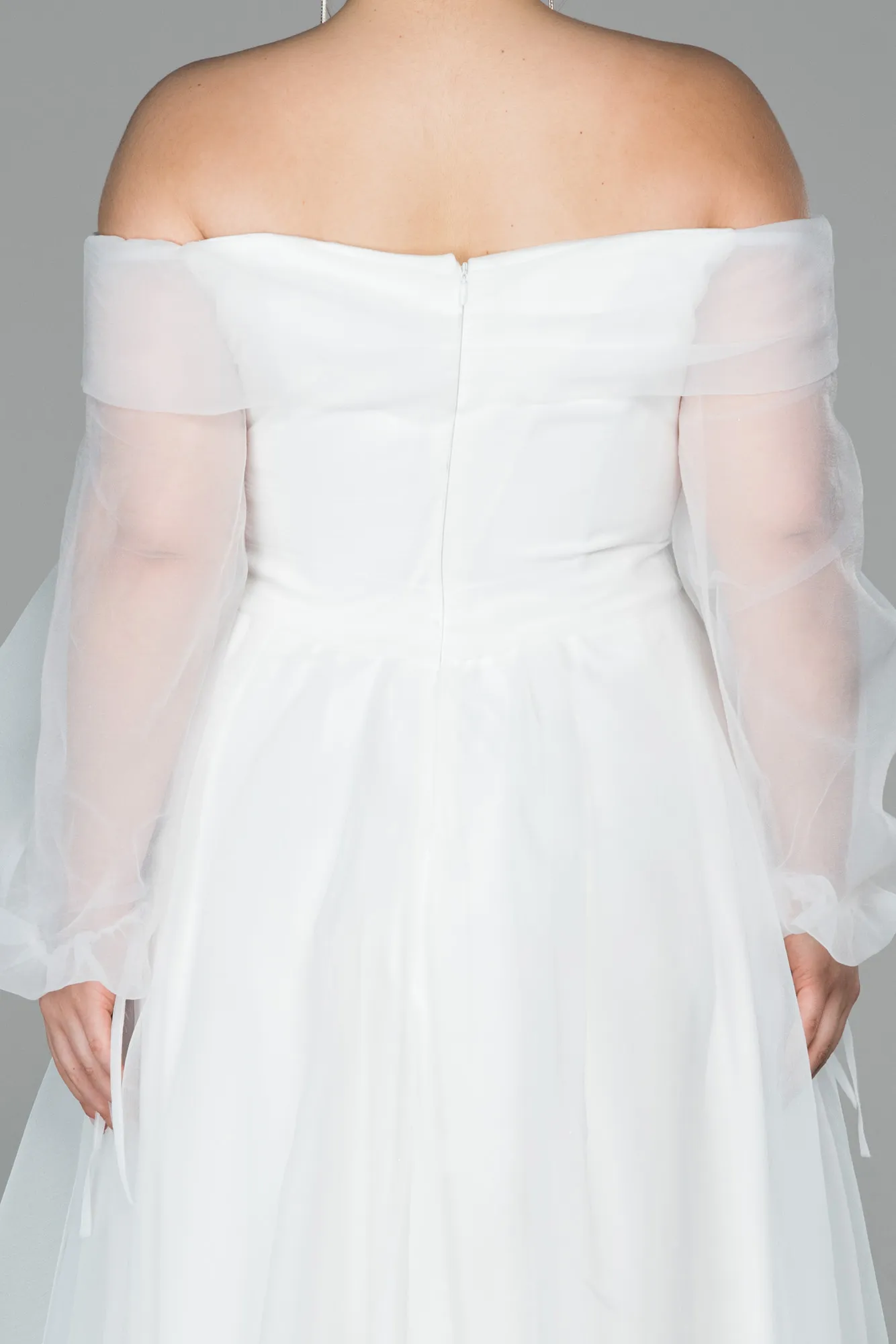 Ecru-Long Oversized Evening Dress ABU1535