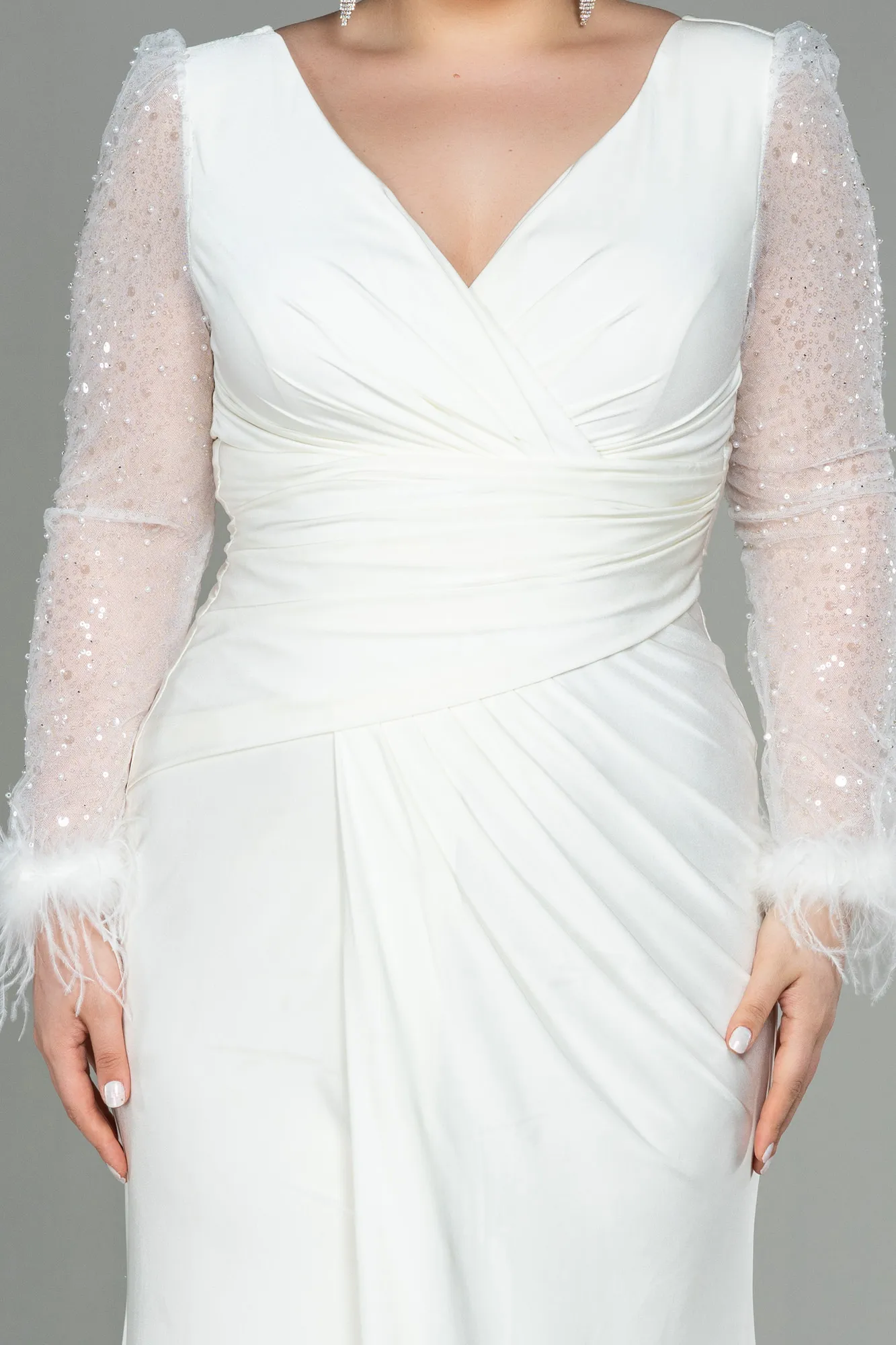 Ecru-Long Oversized Evening Dress ABU2976