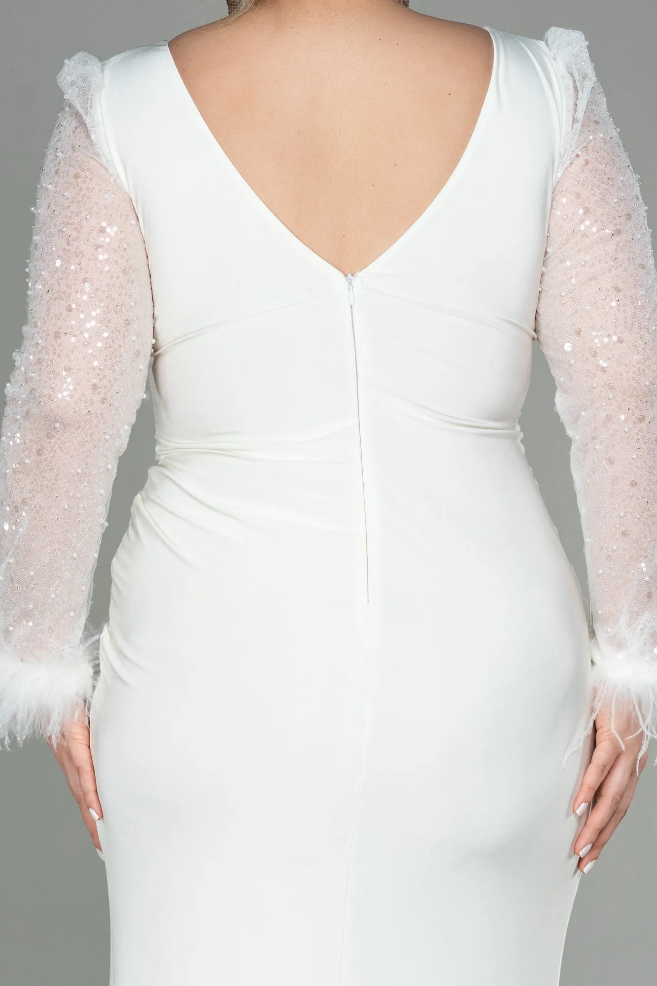 Ecru-Long Oversized Evening Dress ABU2976