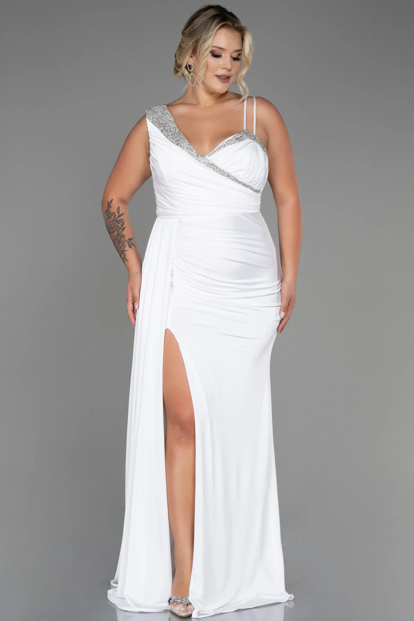 Ecru-Long Oversized Evening Dress ABU3148