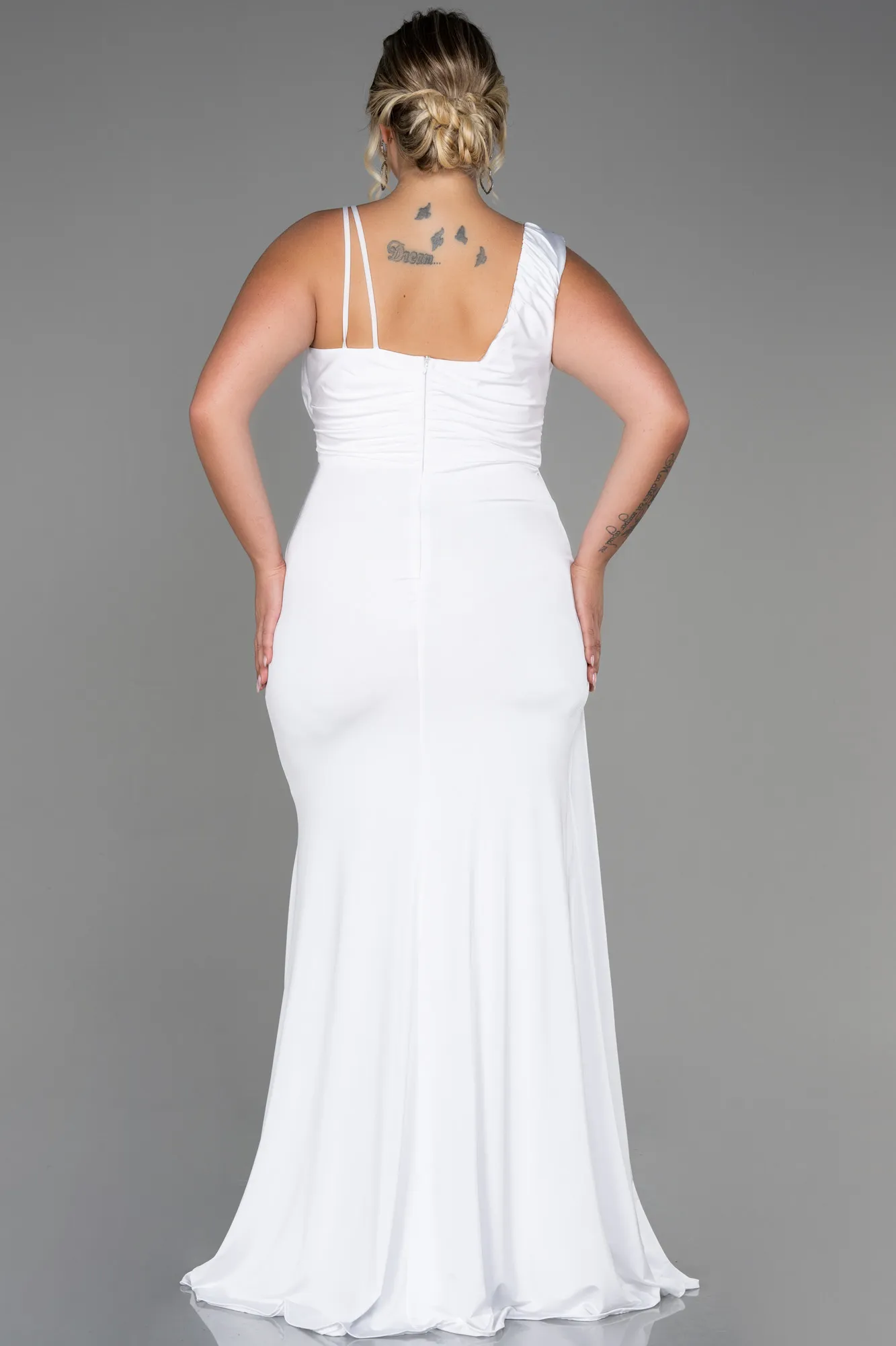 Ecru-Long Oversized Evening Dress ABU3148