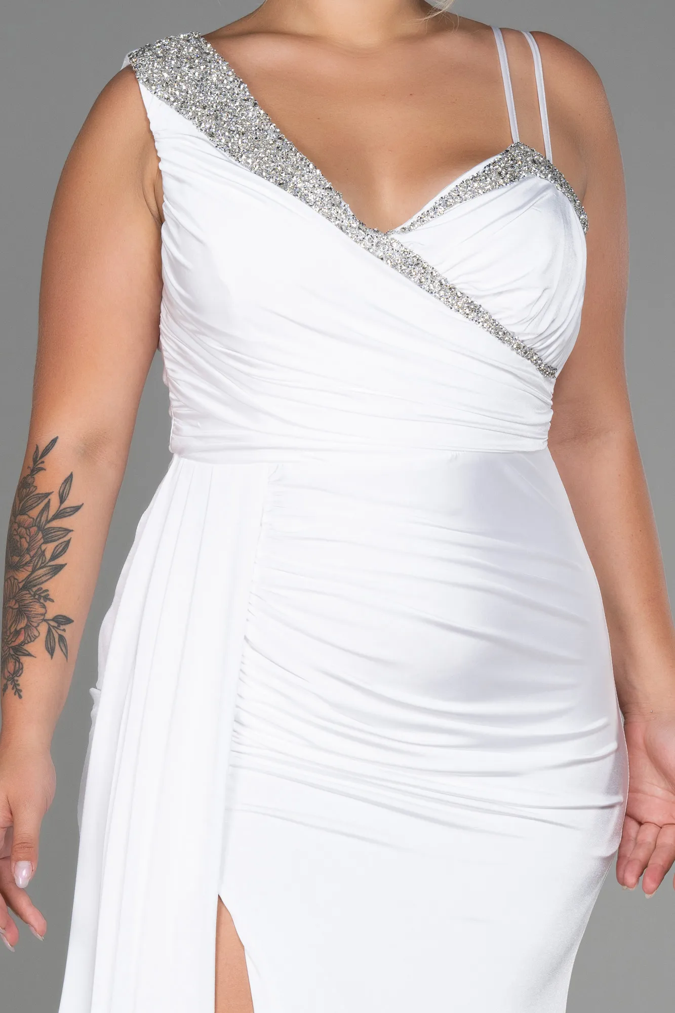 Ecru-Long Oversized Evening Dress ABU3148