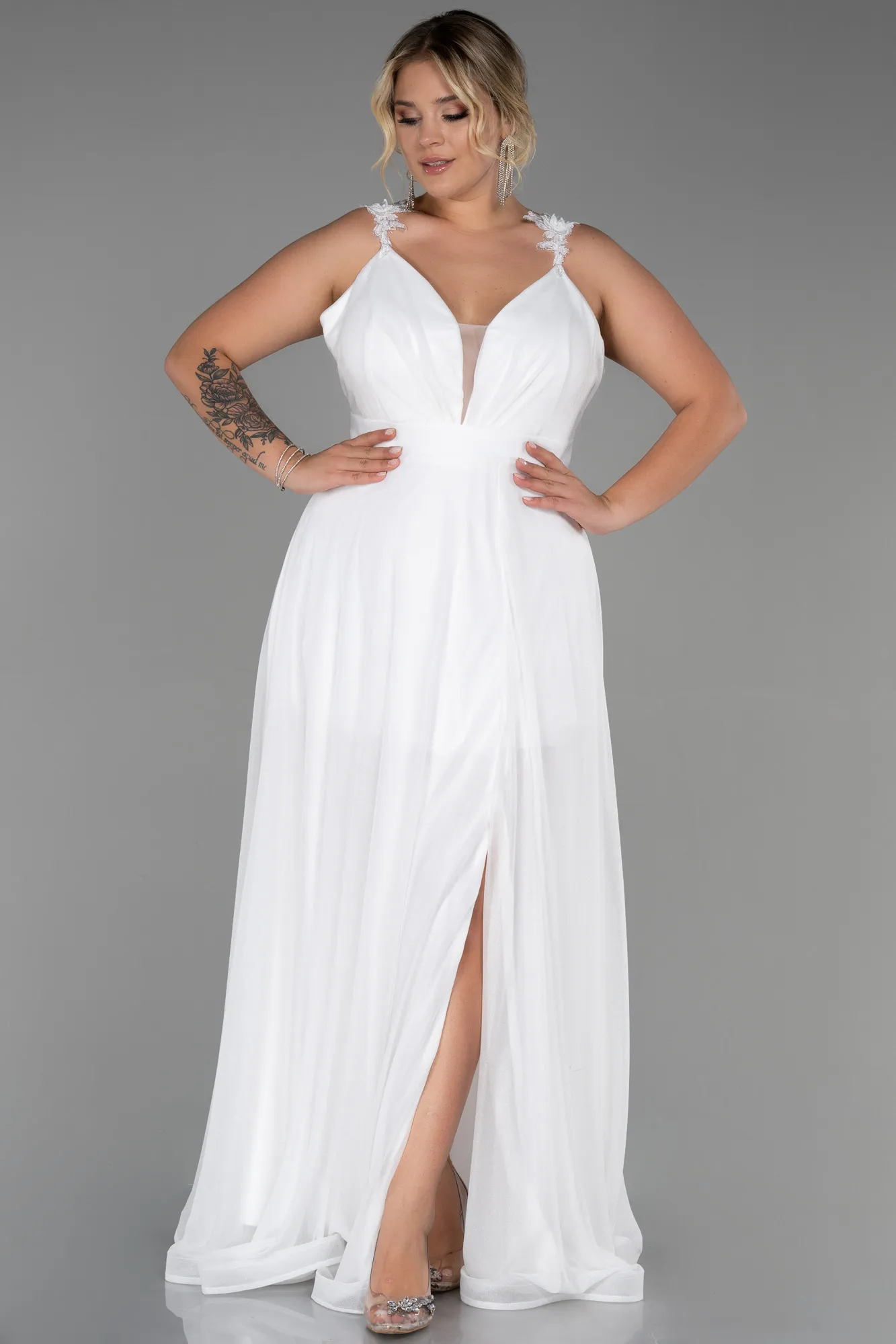 Ecru-Long Oversized Evening Dress ABU3174
