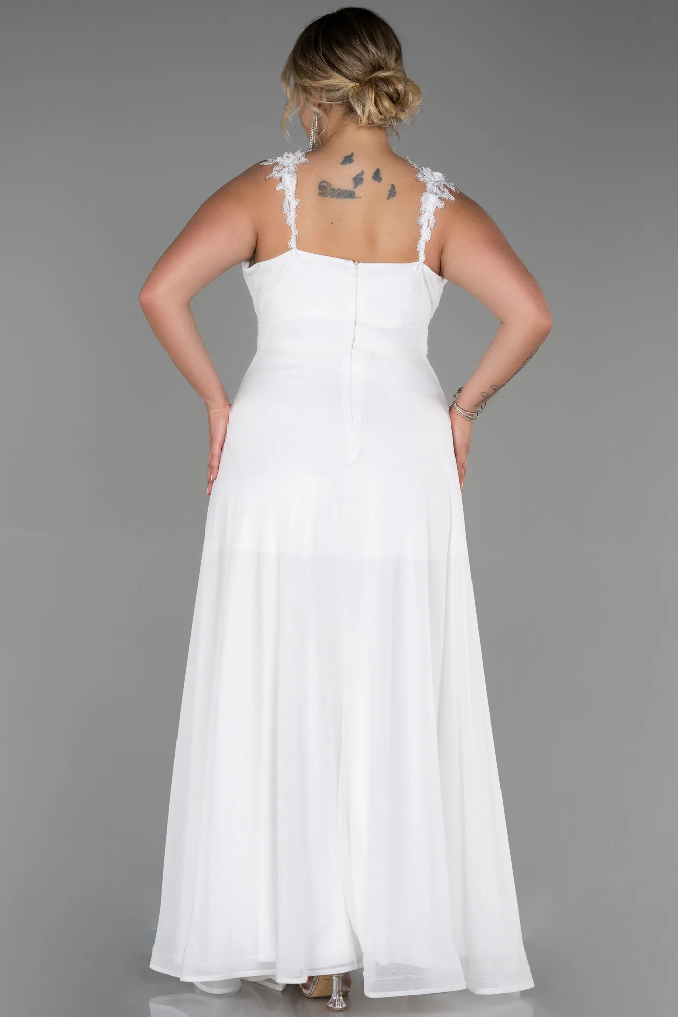 Ecru-Long Oversized Evening Dress ABU3174