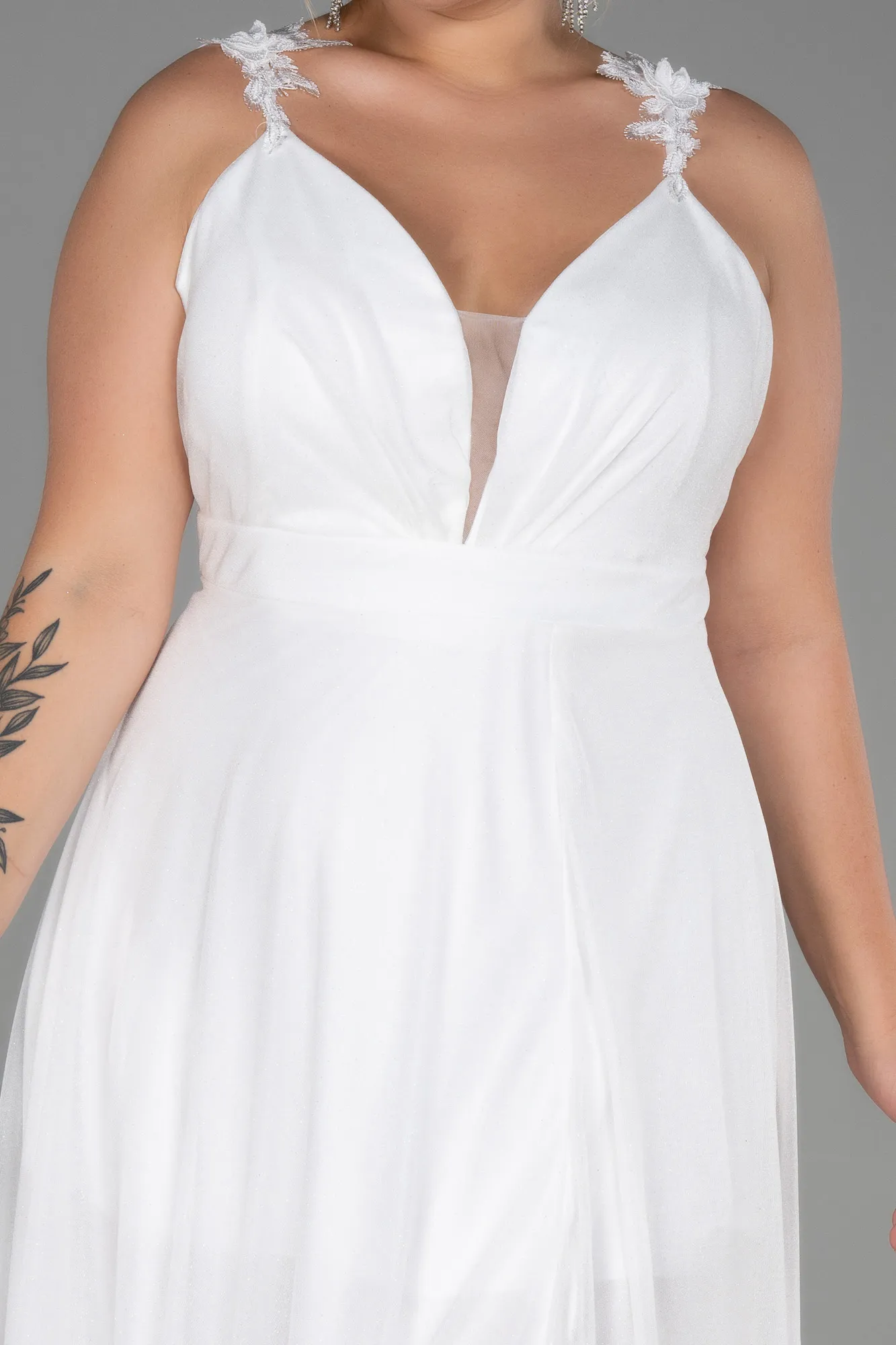 Ecru-Long Oversized Evening Dress ABU3174