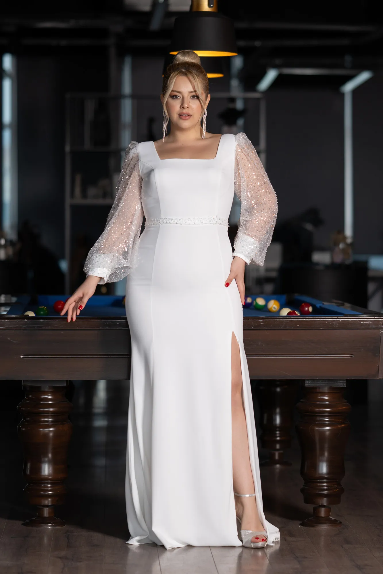 Ecru-Long Oversized Evening Dress ABU3912