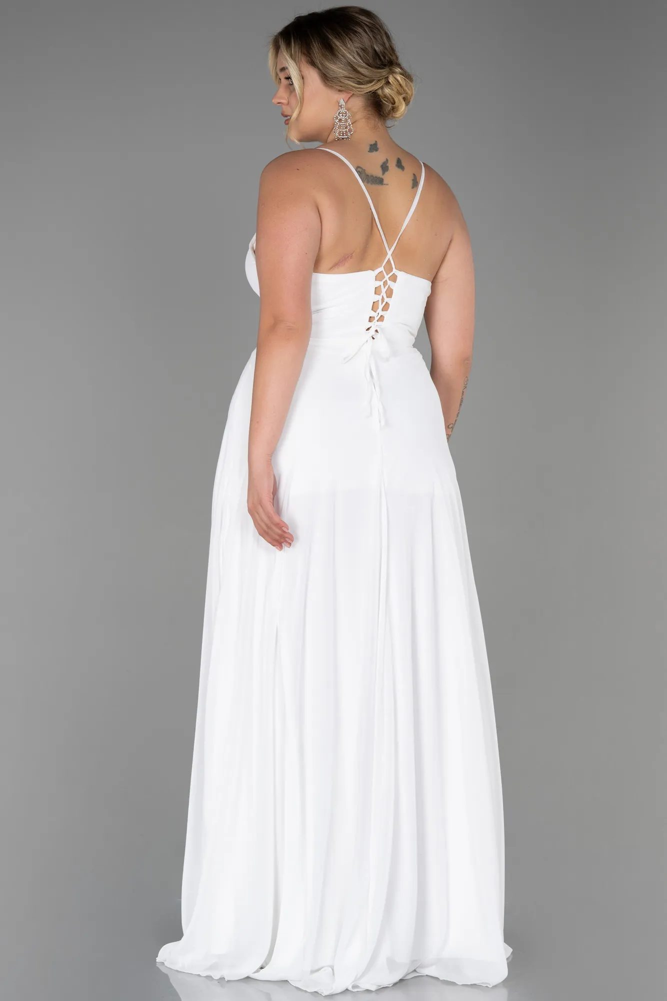 Ecru-Long Plus Size Evening Dress ABU1324
