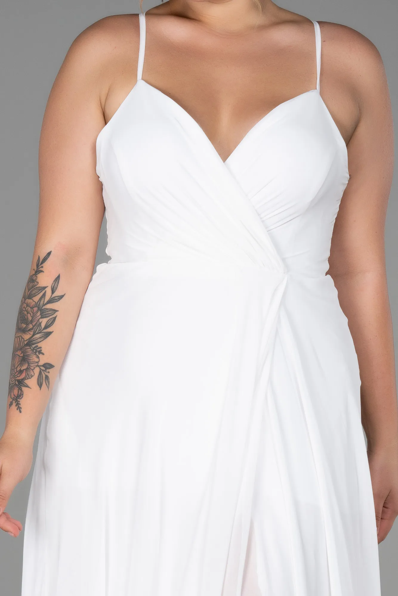 Ecru-Long Plus Size Evening Dress ABU1324