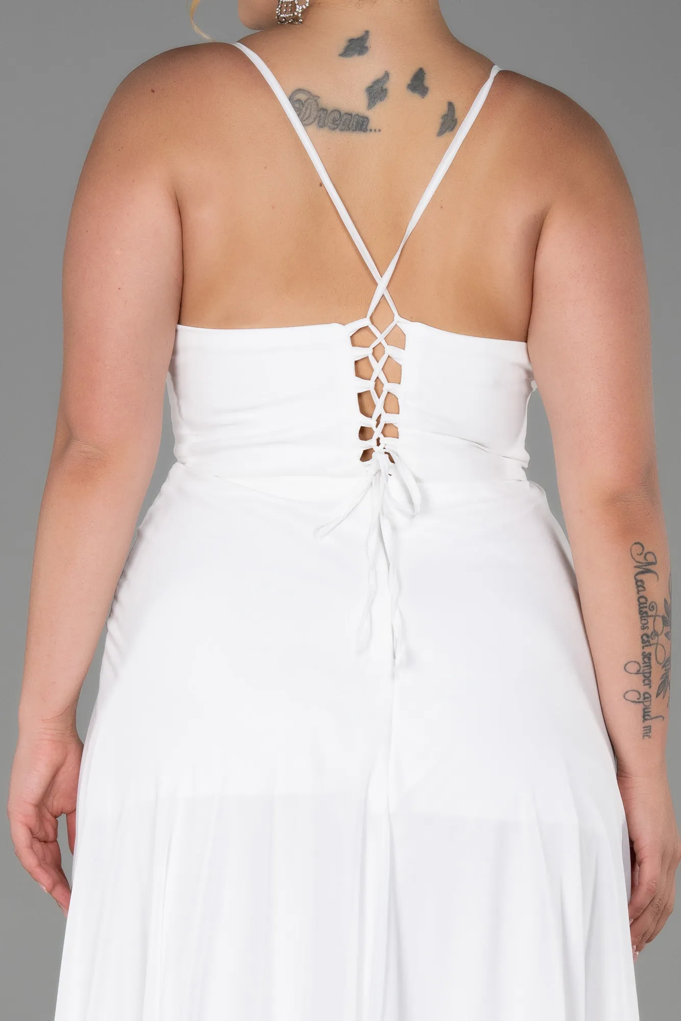 Ecru-Long Plus Size Evening Dress ABU1324