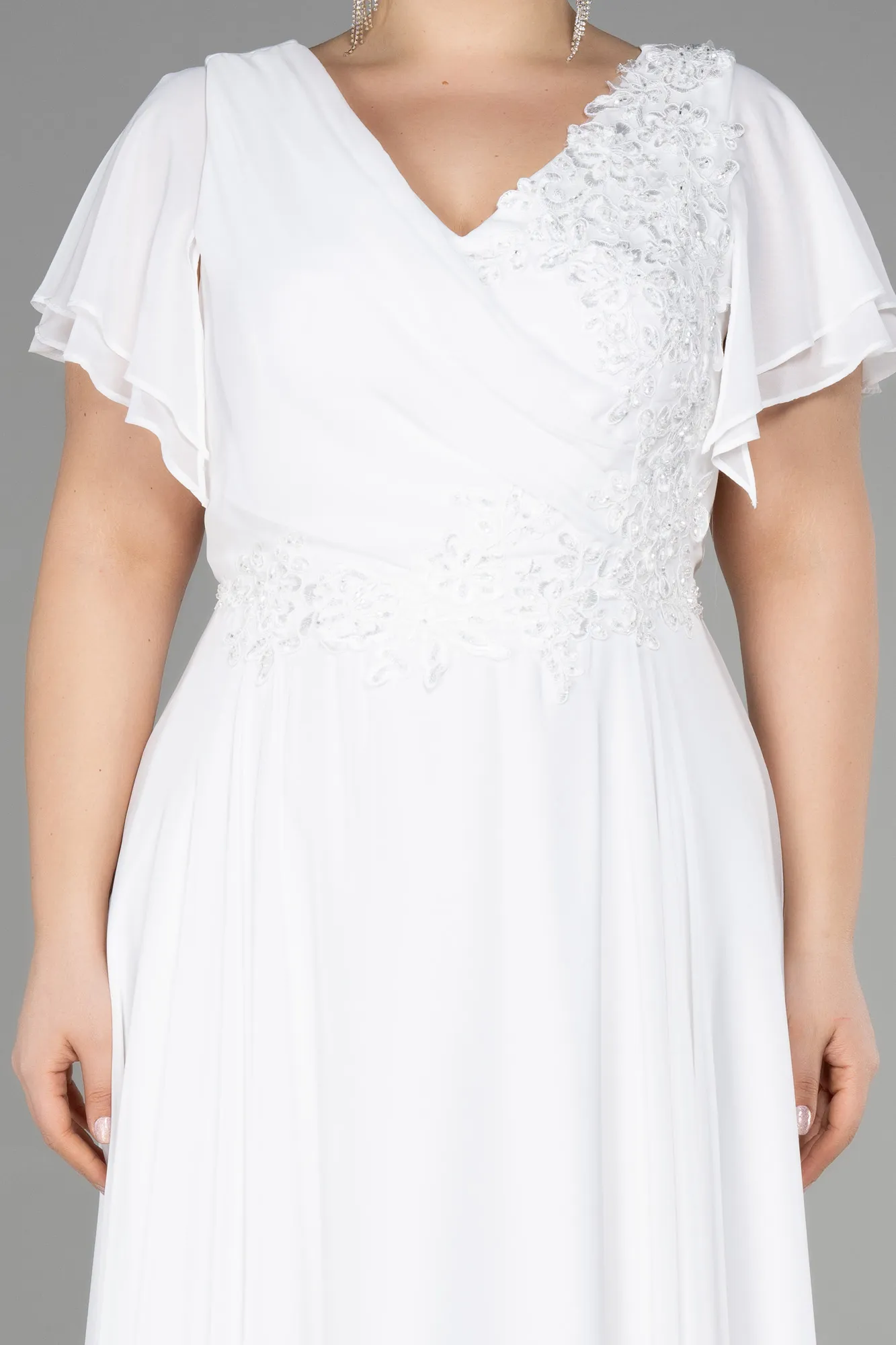 Ecru-Long Plus Size Evening Dress ABU1562