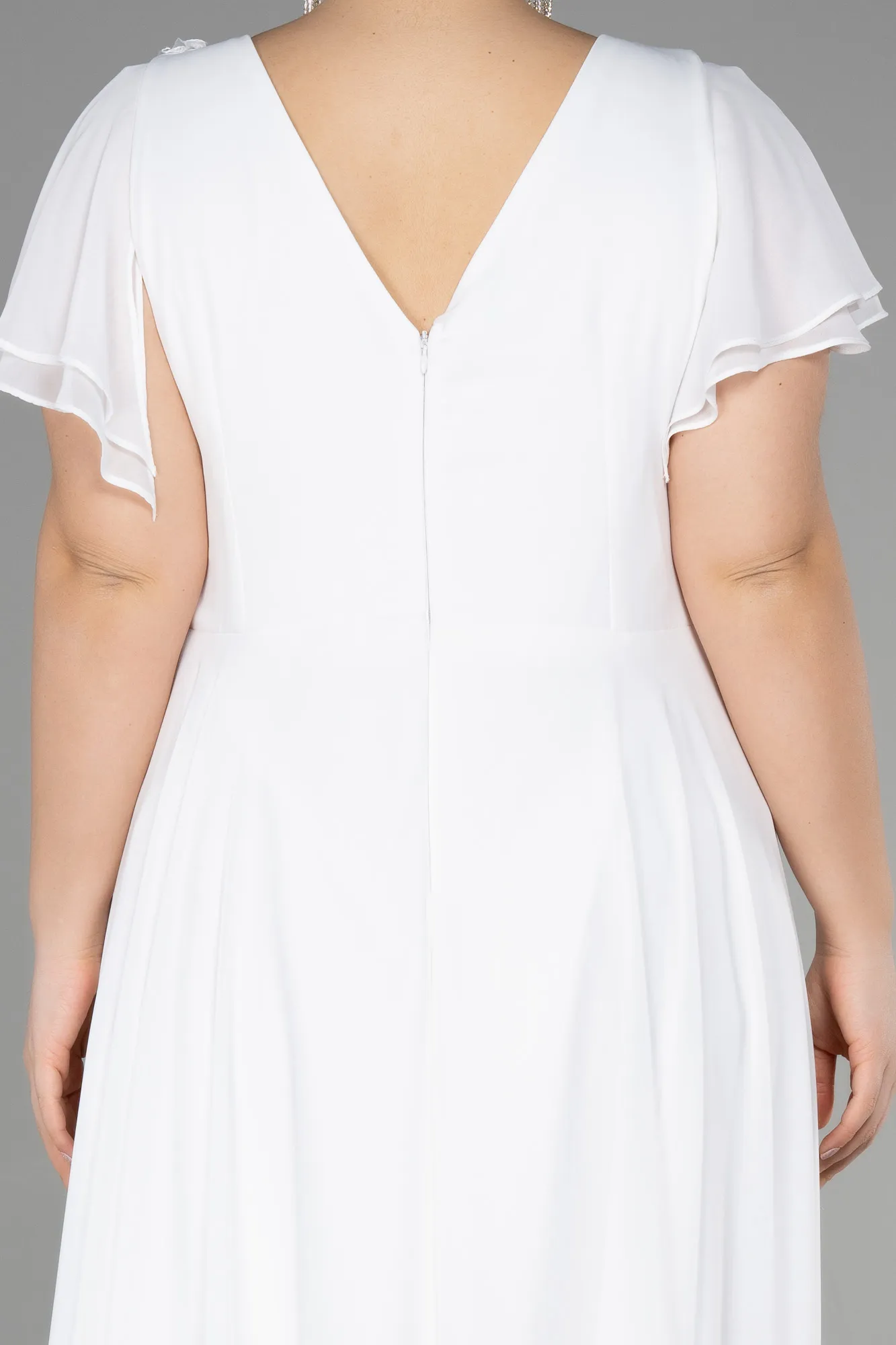 Ecru-Long Plus Size Evening Dress ABU1562