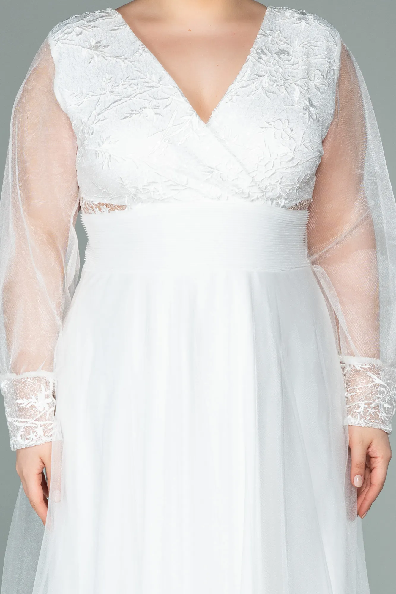 Ecru-Long Plus Size Evening Dress ABU2196