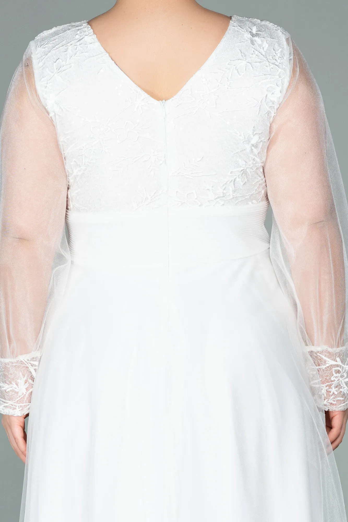 Ecru-Long Plus Size Evening Dress ABU2196