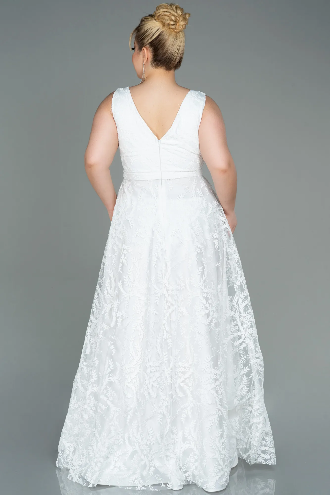 Ecru-Long Plus Size Evening Dress ABU2537