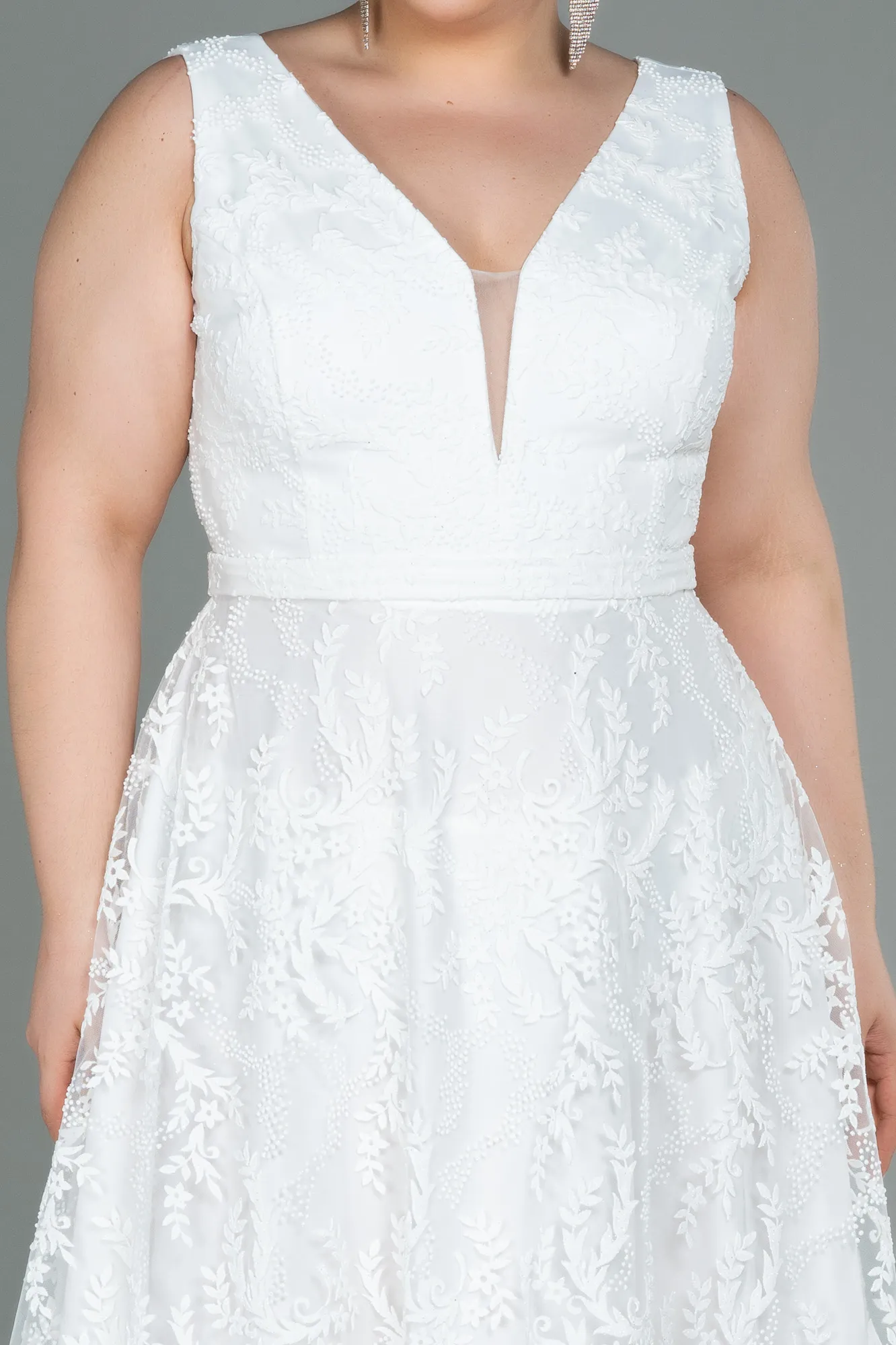 Ecru-Long Plus Size Evening Dress ABU2537