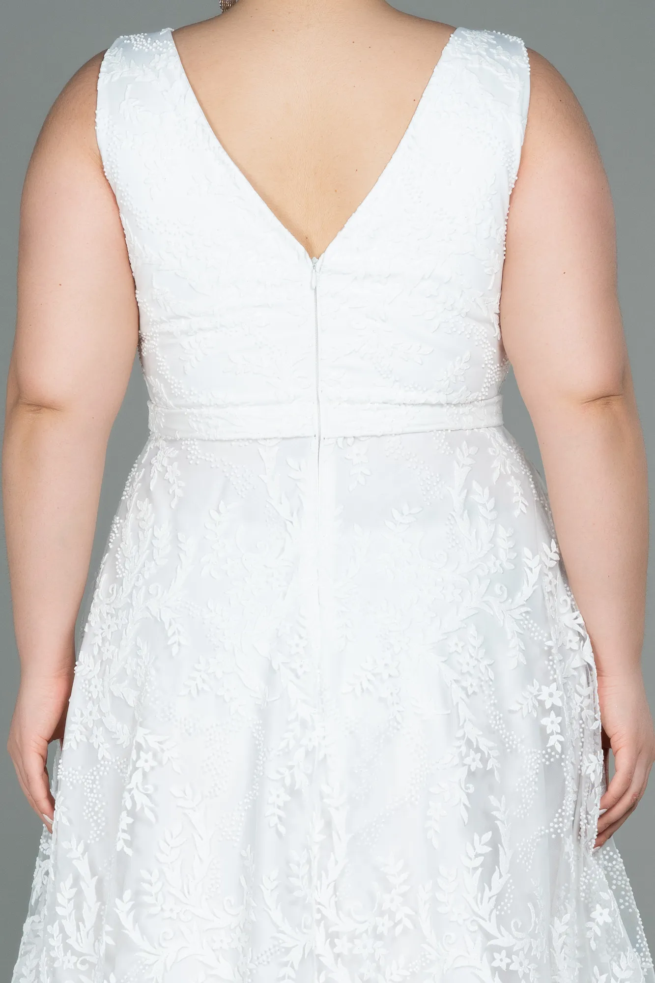 Ecru-Long Plus Size Evening Dress ABU2537