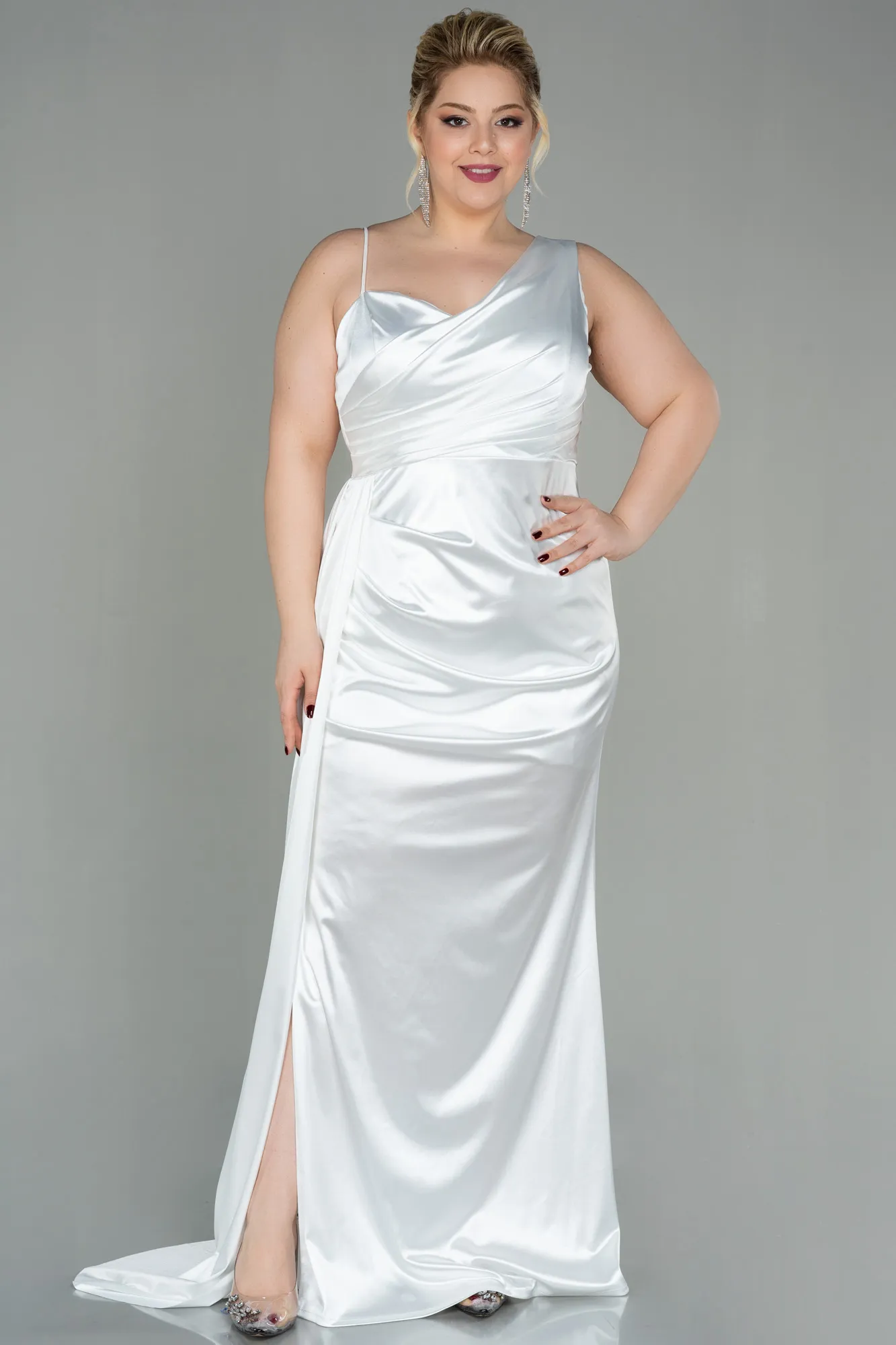 Ecru-Long Plus Size Evening Dress ABU2932