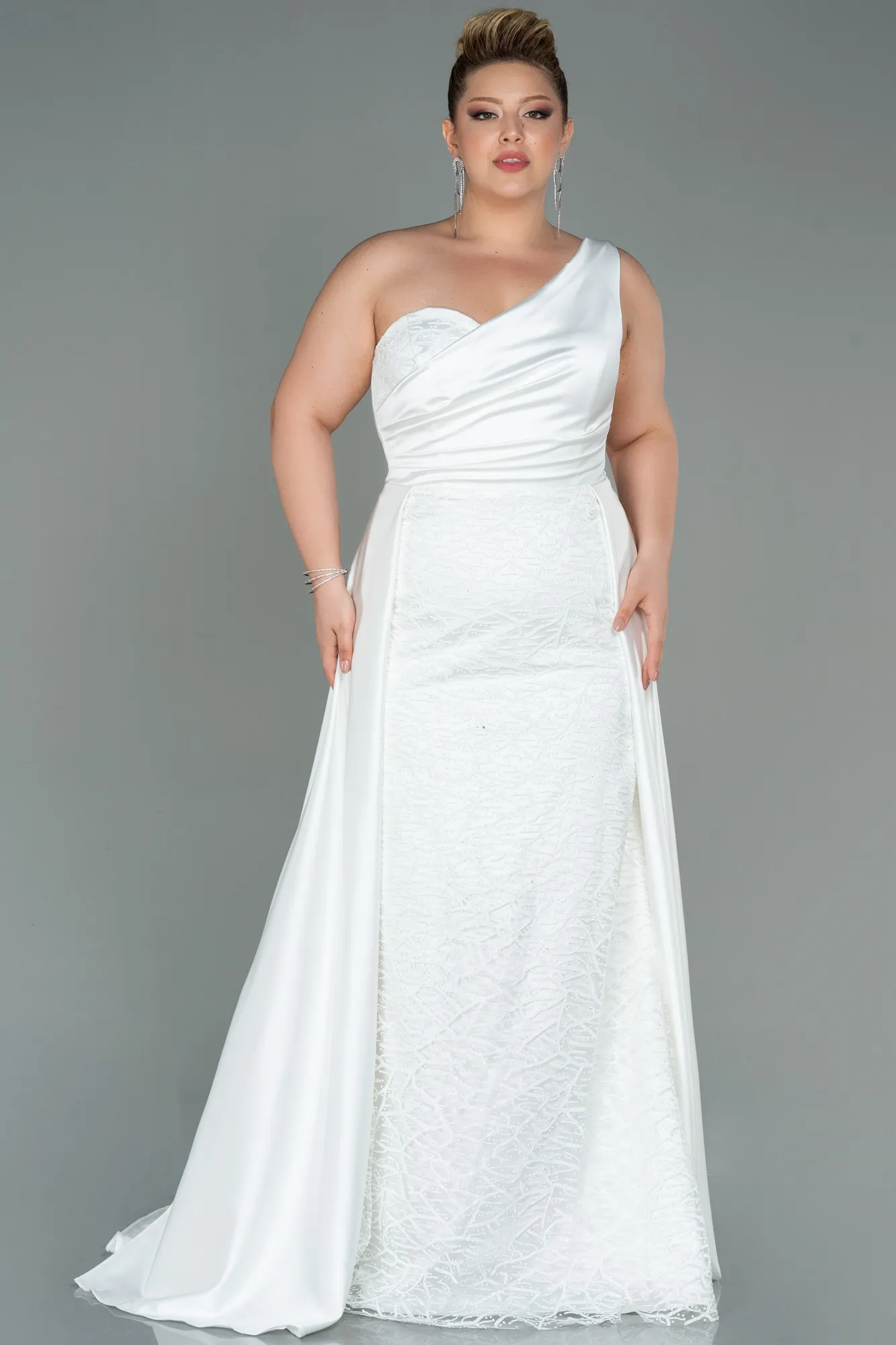 Ecru-Long Plus Size Evening Dress ABU3171