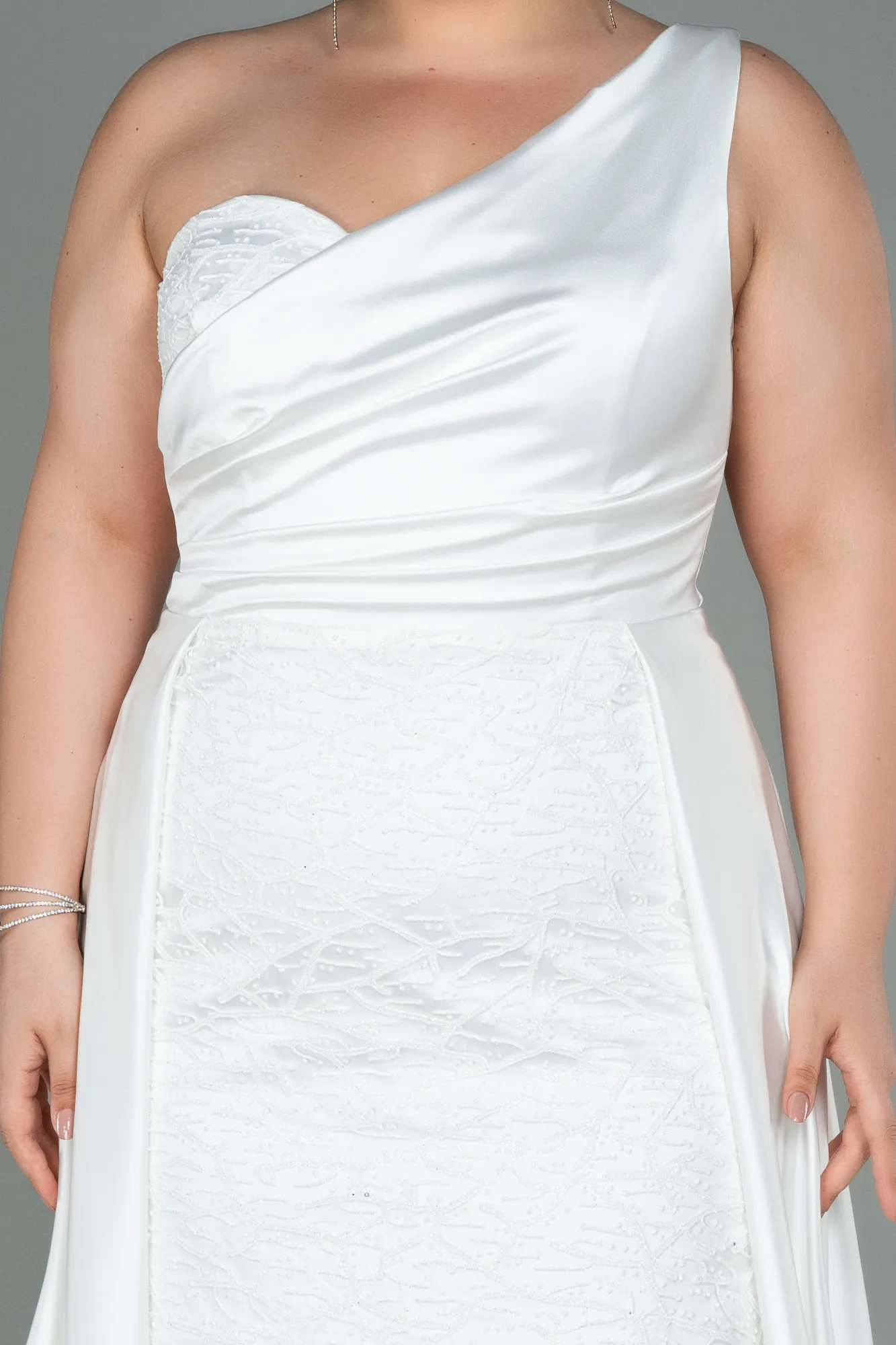 Ecru-Long Plus Size Evening Dress ABU3171