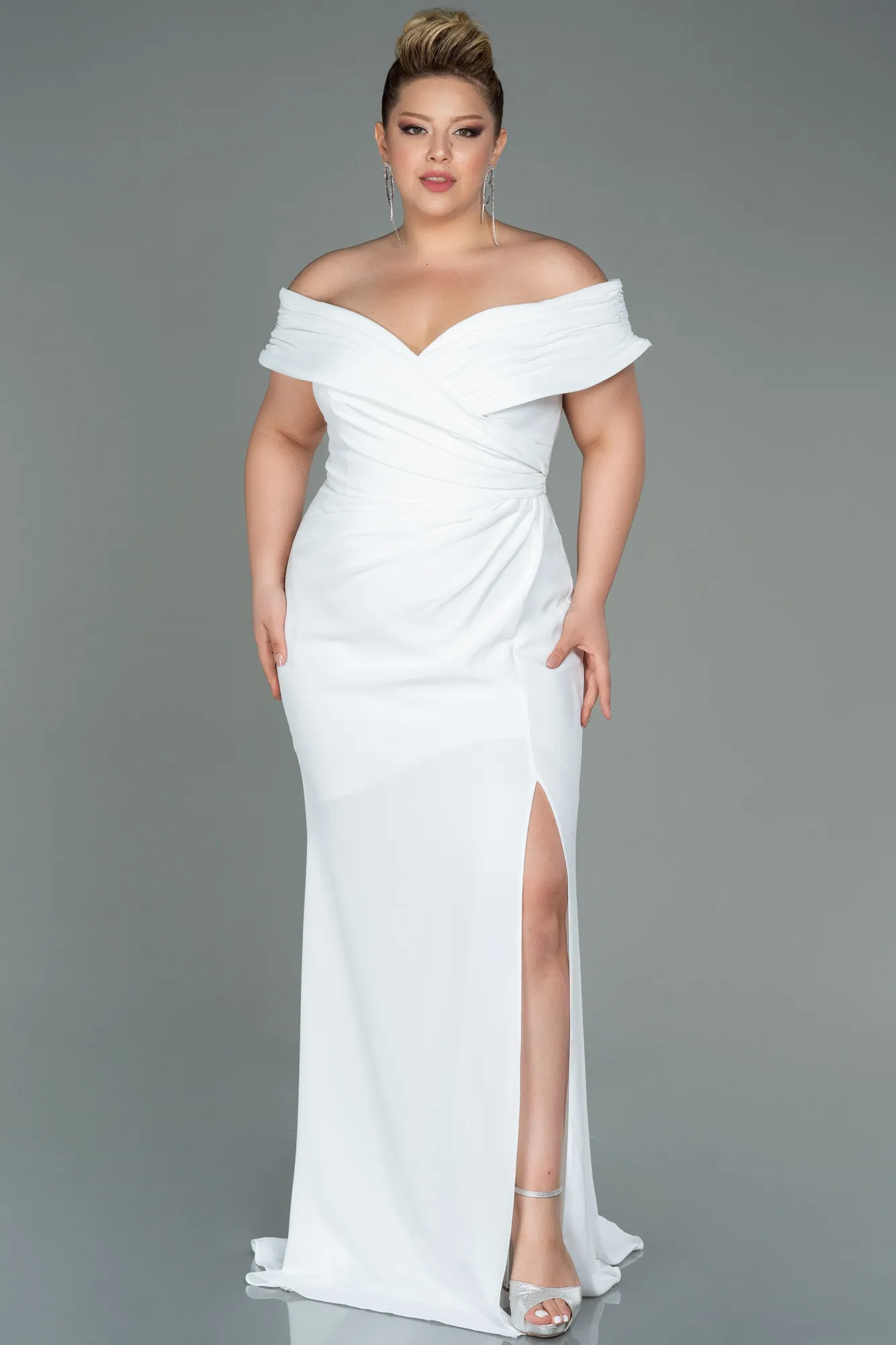 Ecru-Long Plus Size Evening Dress ABU3172