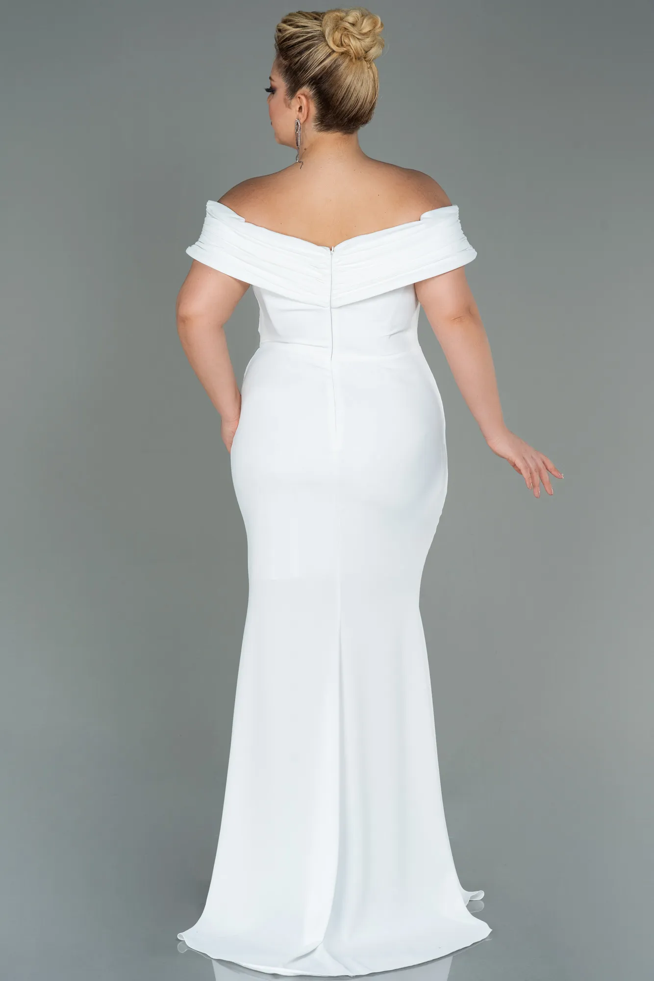 Ecru-Long Plus Size Evening Dress ABU3172