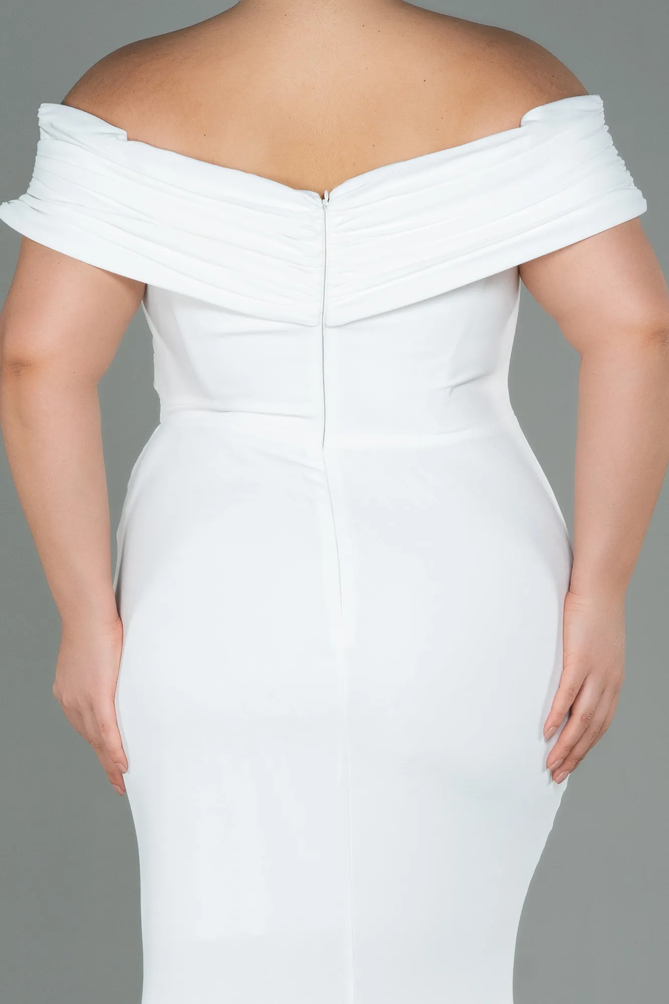 Ecru-Long Plus Size Evening Dress ABU3172