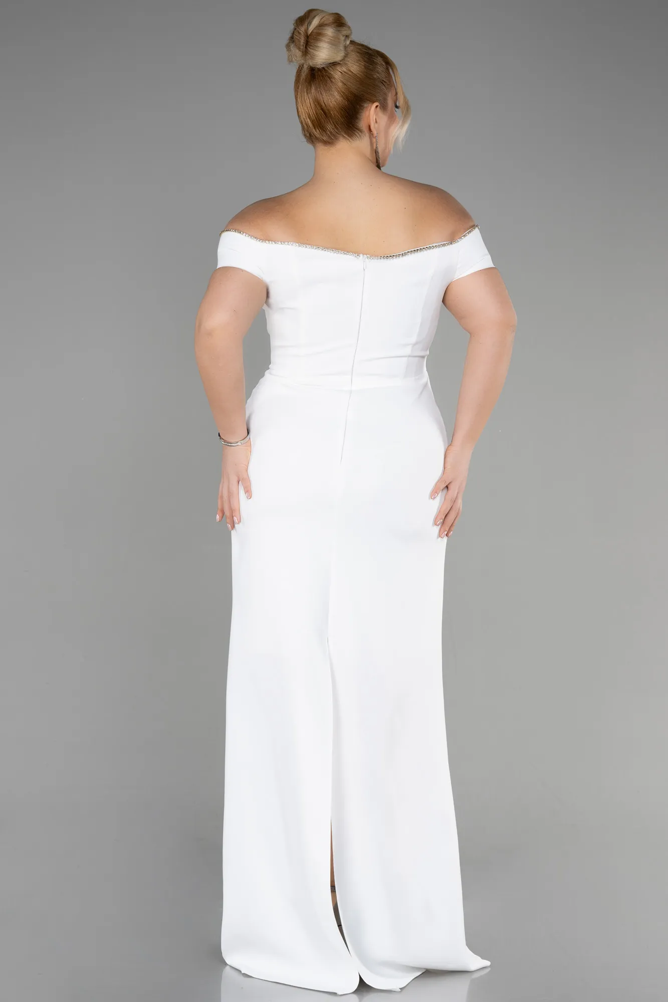 Ecru-Long Plus Size Evening Dress ABU3582