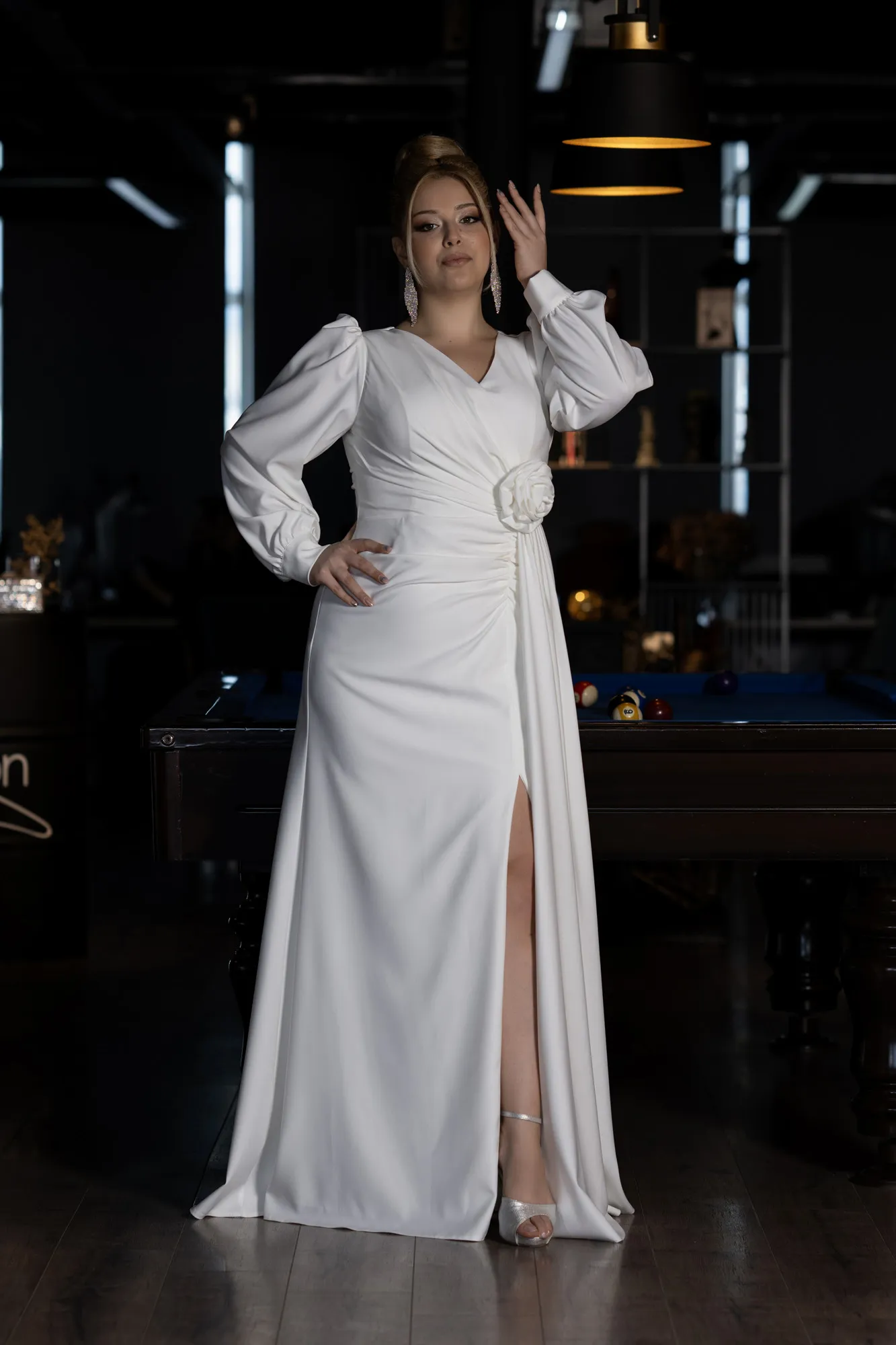 Ecru-Long Plus Size Evening Dress ABU3647