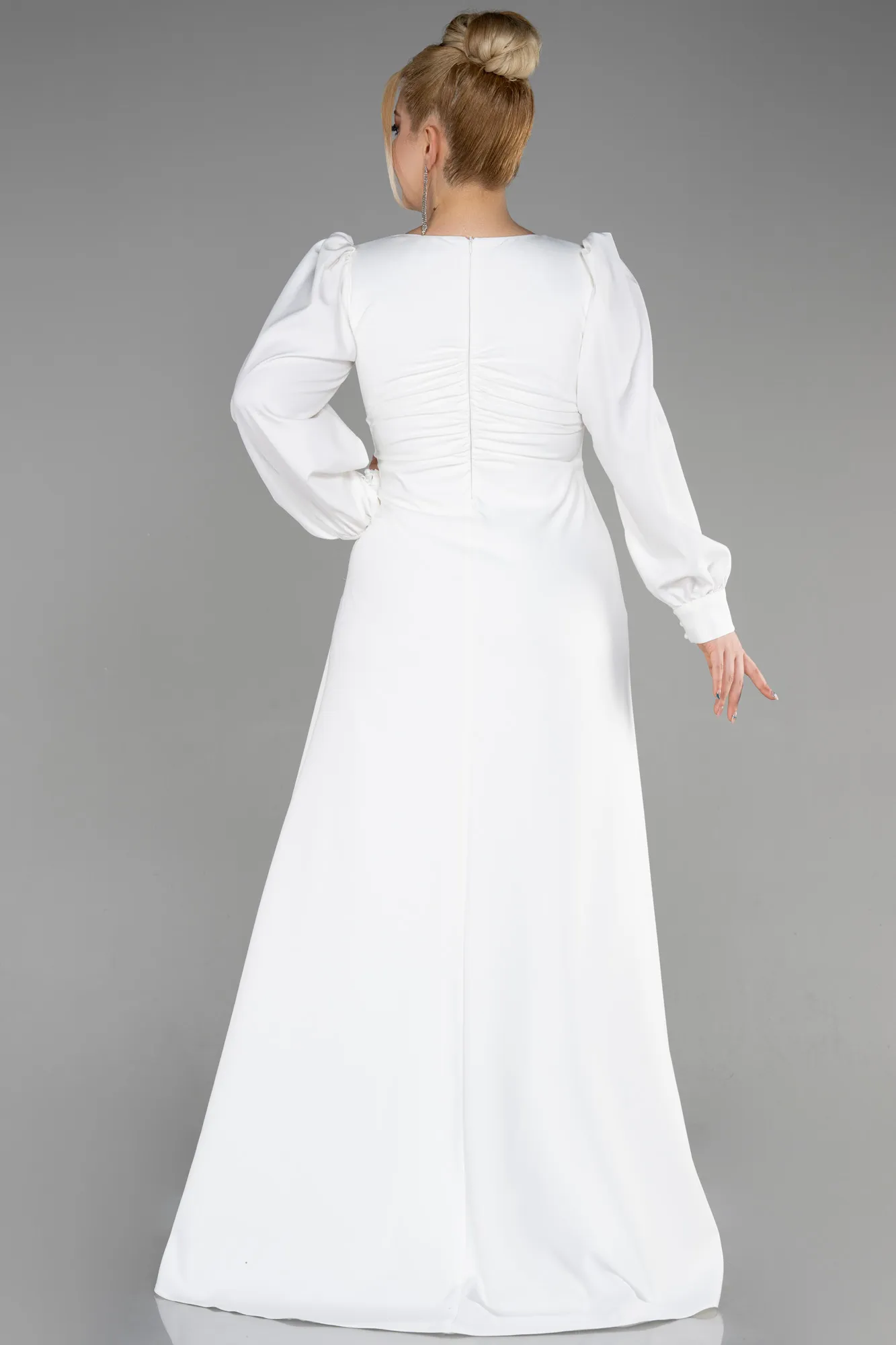 Ecru-Long Plus Size Evening Dress ABU3647