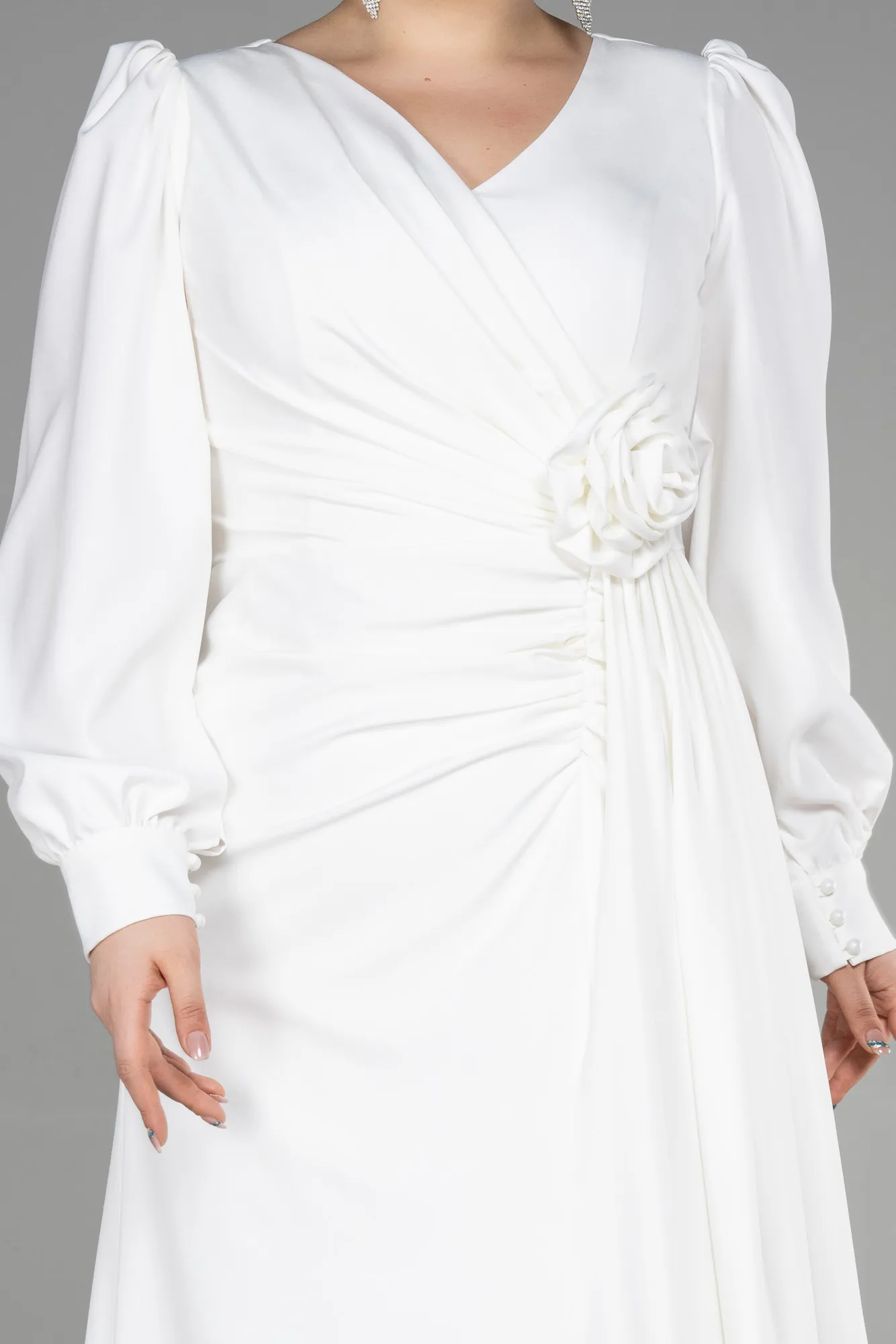 Ecru-Long Plus Size Evening Dress ABU3647