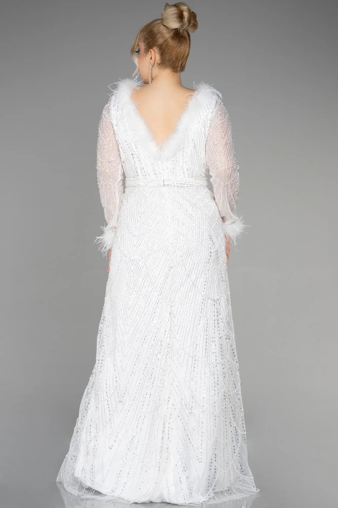 Ecru-Long Plus Size Haute Couture Dress ABU3581