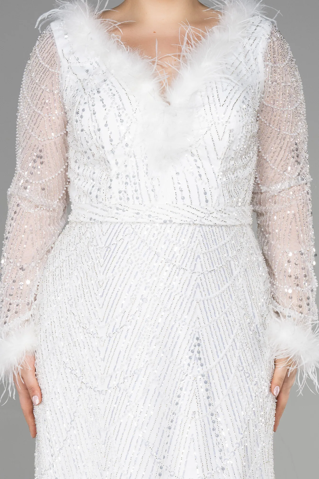 Ecru-Long Plus Size Haute Couture Dress ABU3581