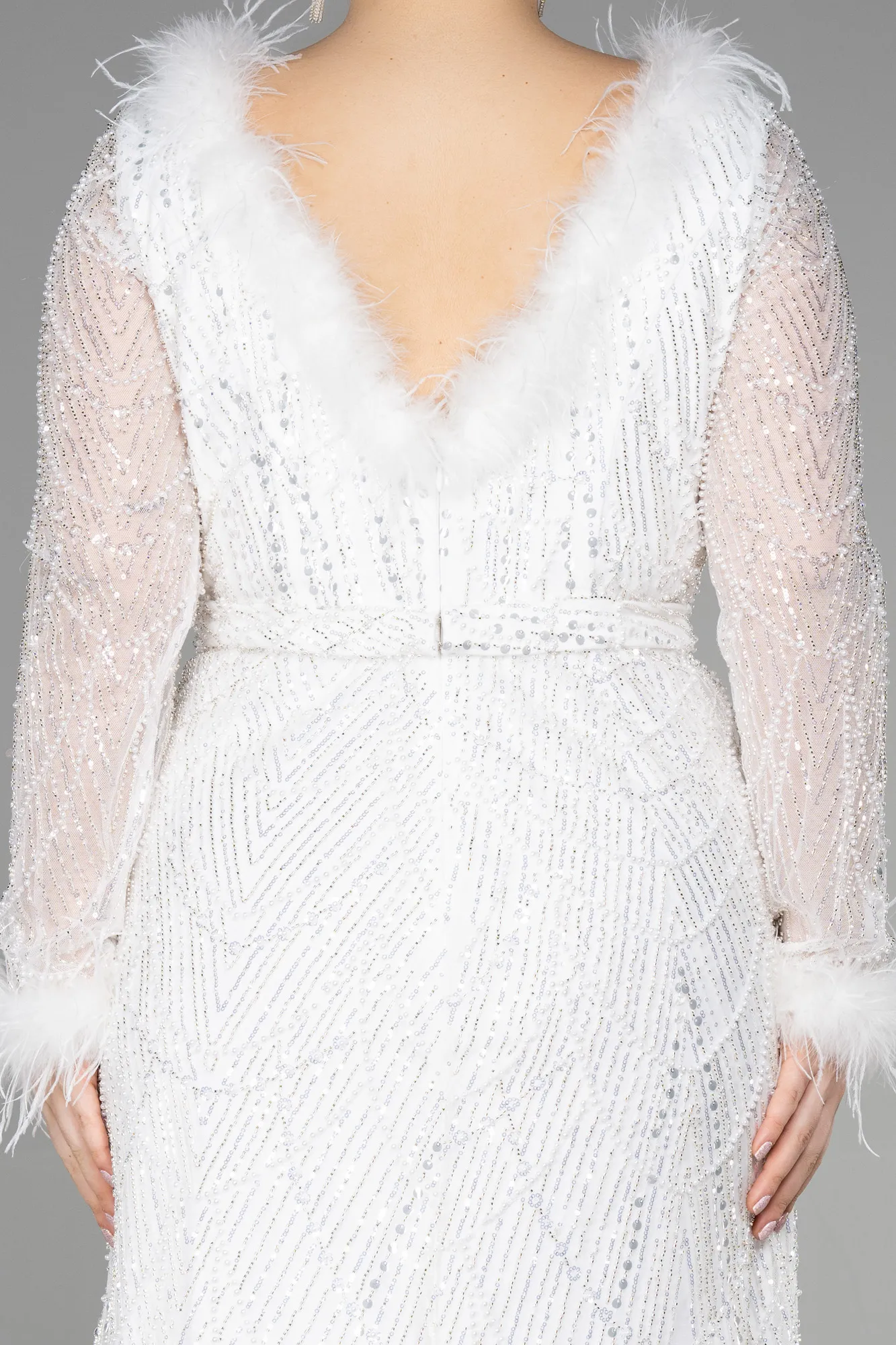 Ecru-Long Plus Size Haute Couture Dress ABU3581