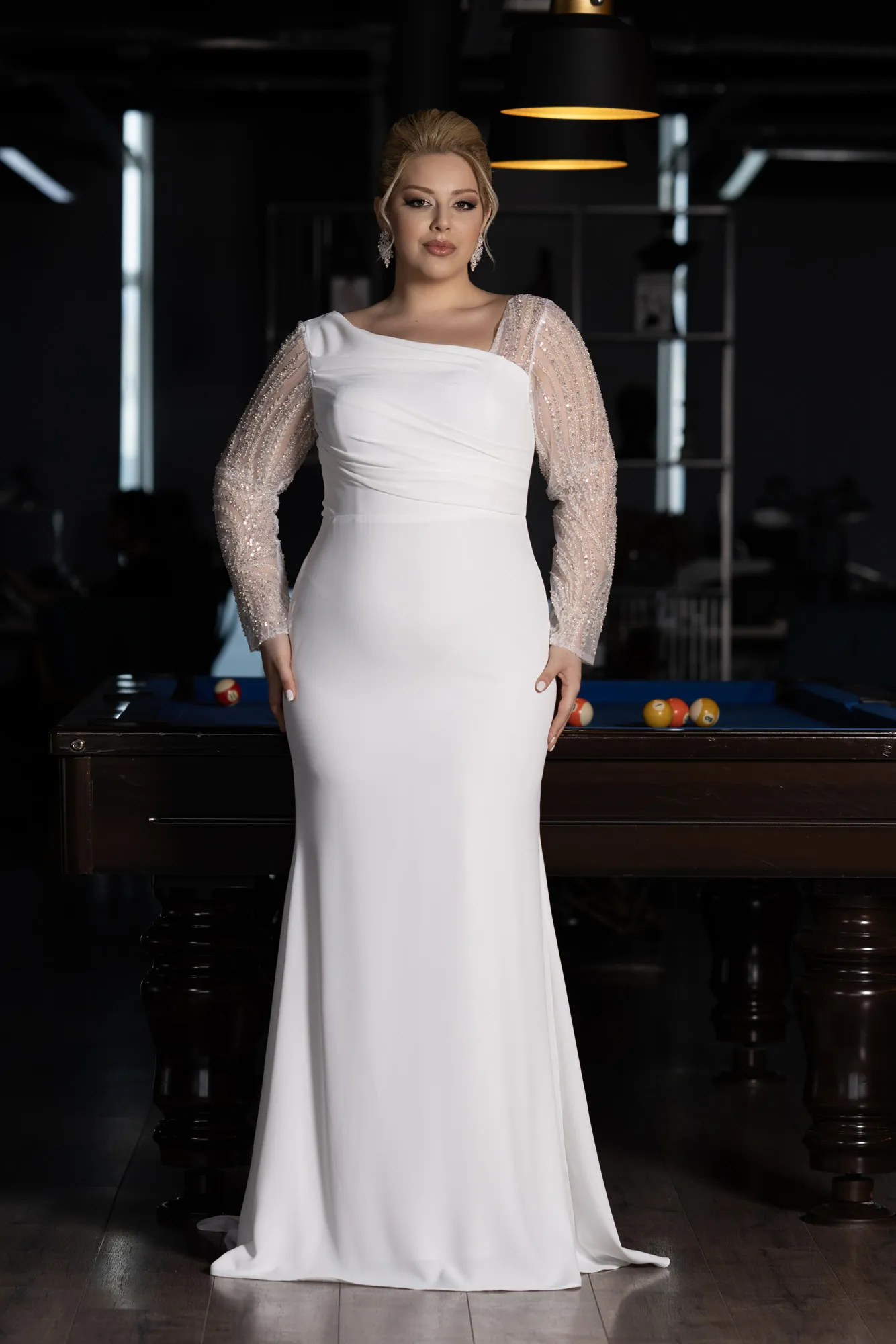 Ecru-Long Plus Size Wedding Dress ABU3713