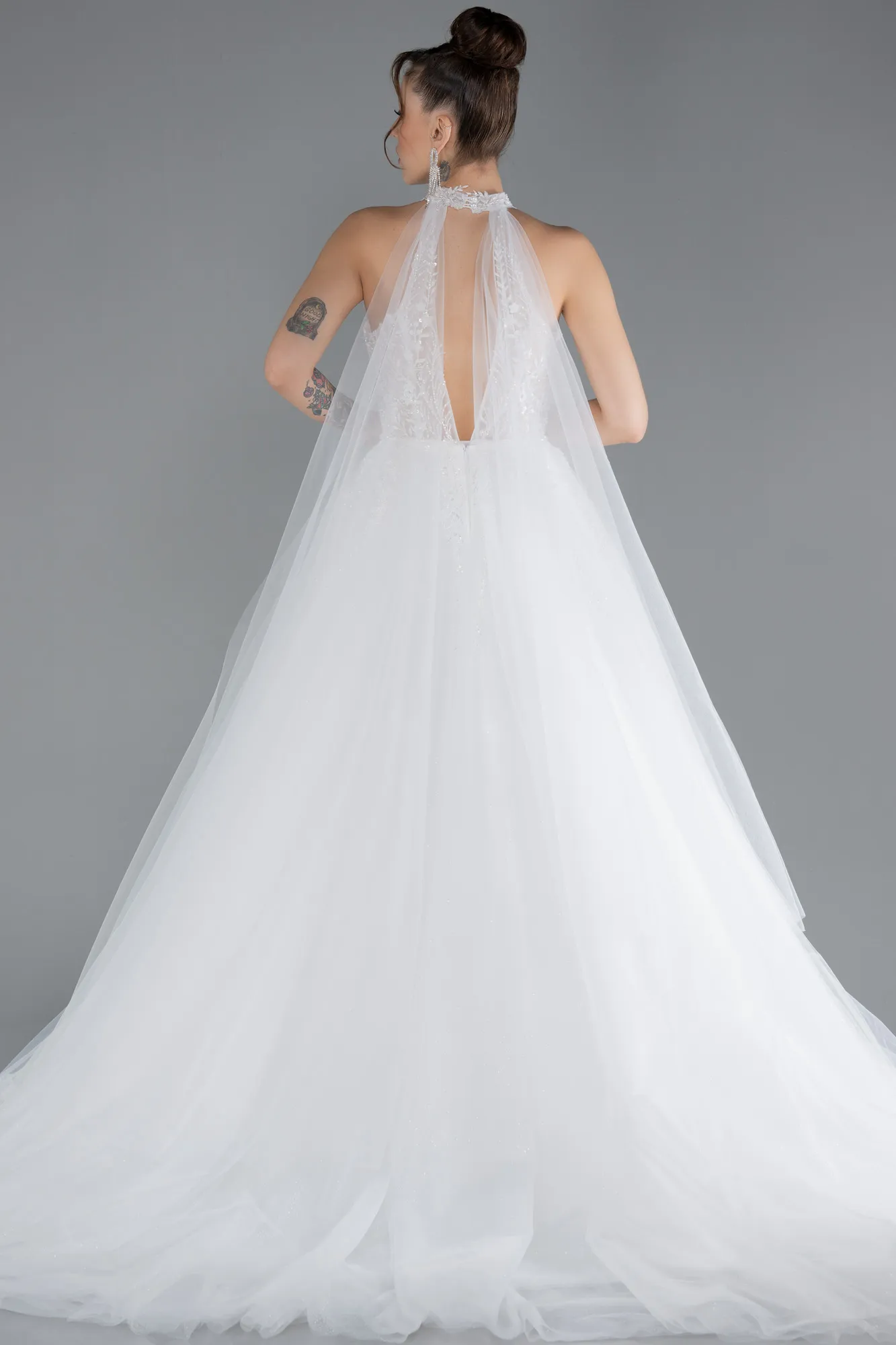 Ecru-Long Plus Size Wedding Dress ABU4488