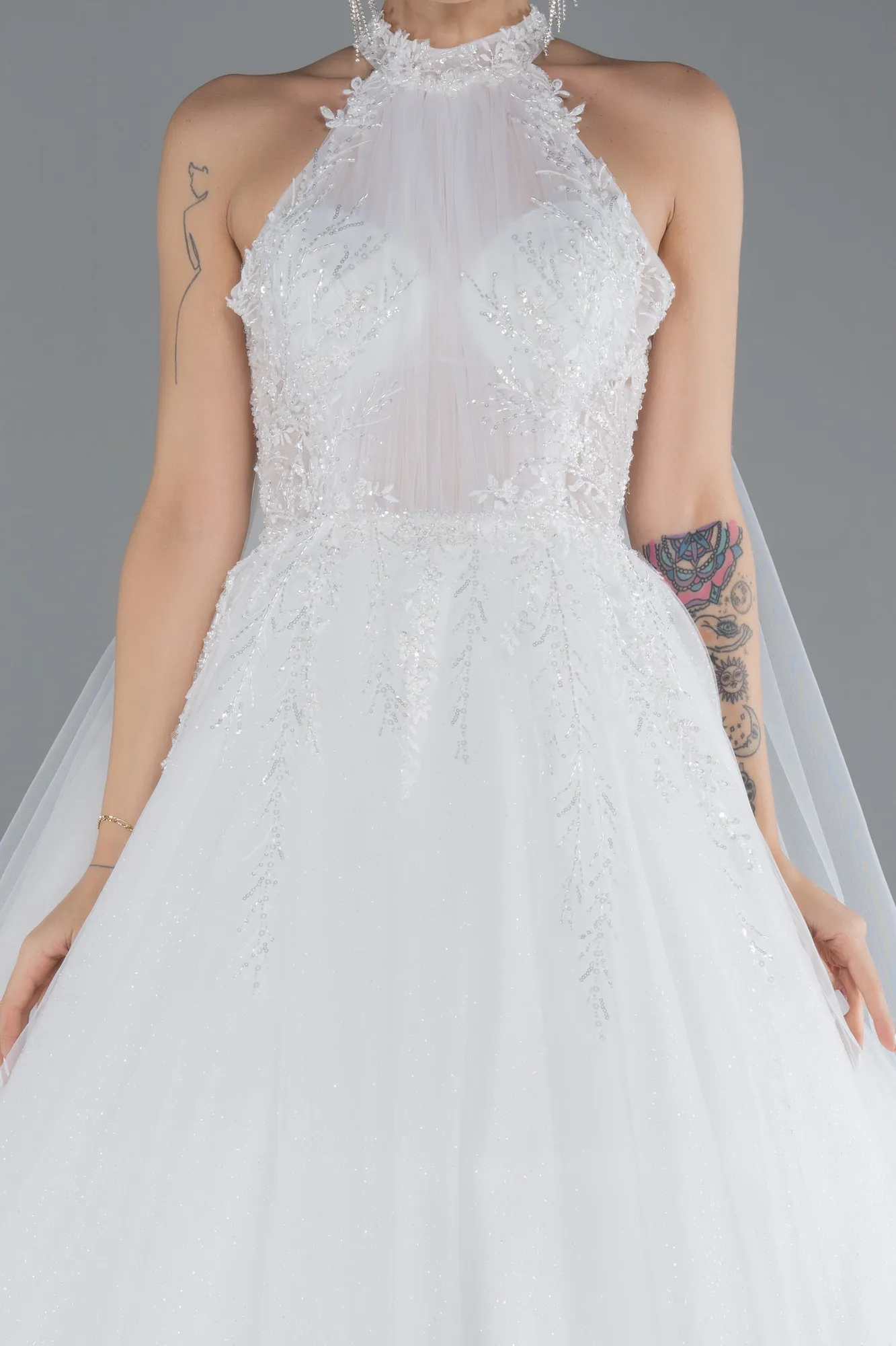 Ecru-Long Plus Size Wedding Dress ABU4488