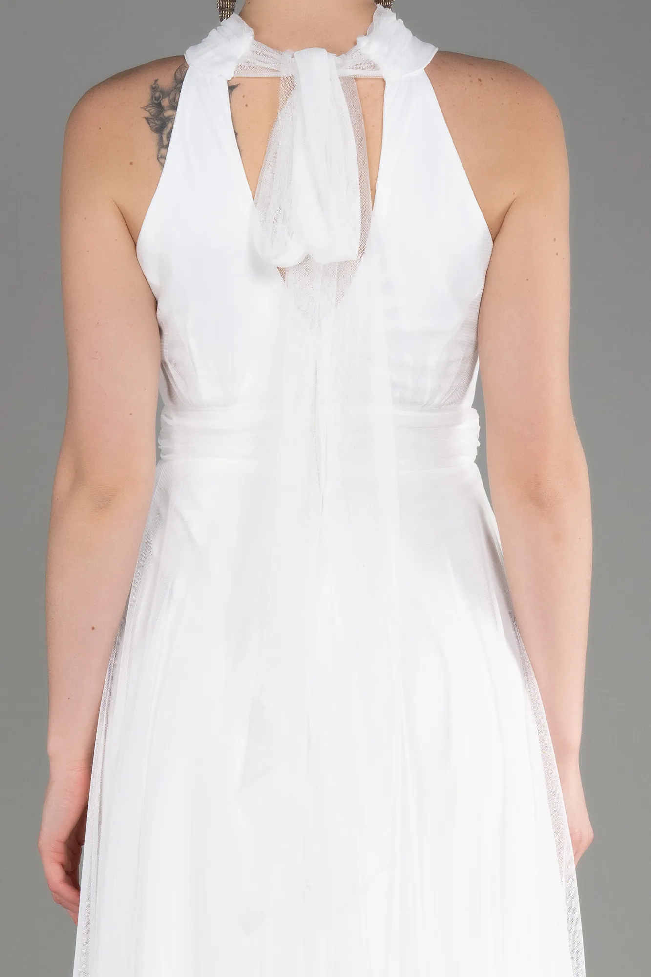 Ecru-Halter Neck Long Graduation Prom Dress ABU3252