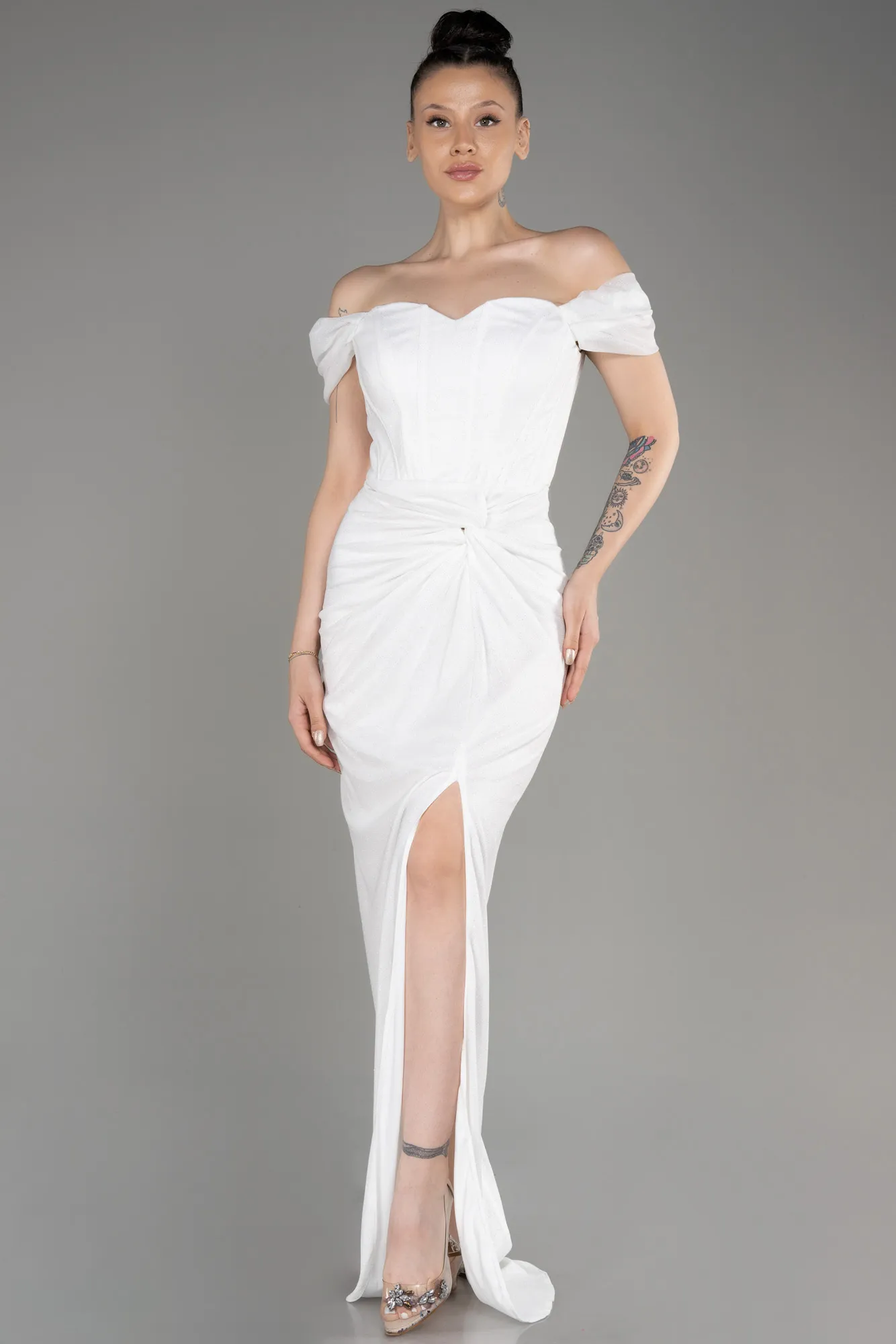 Ecru-Long Prom Gown ABU3473