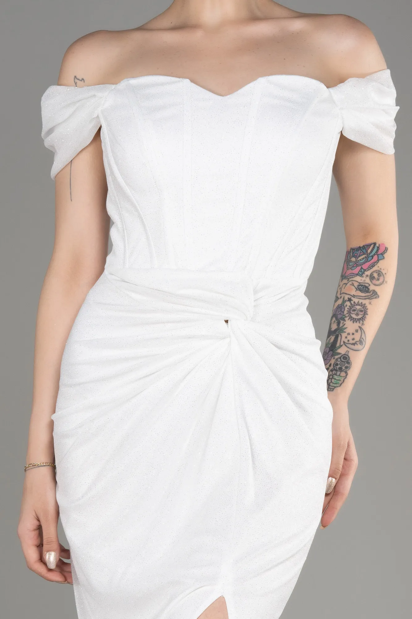 Ecru-Long Prom Gown ABU3473