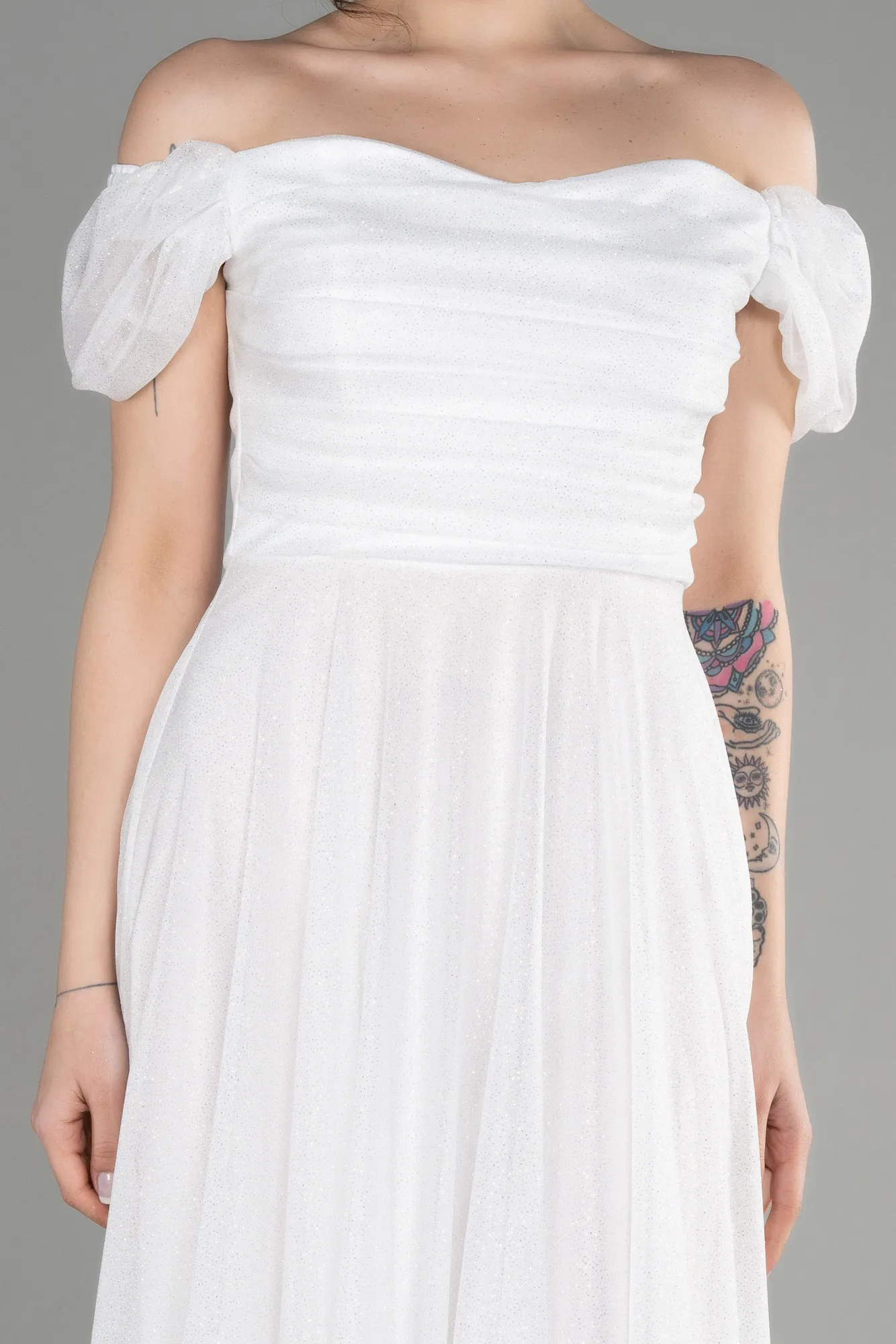 Ecru-Long Prom Gown ABU3660