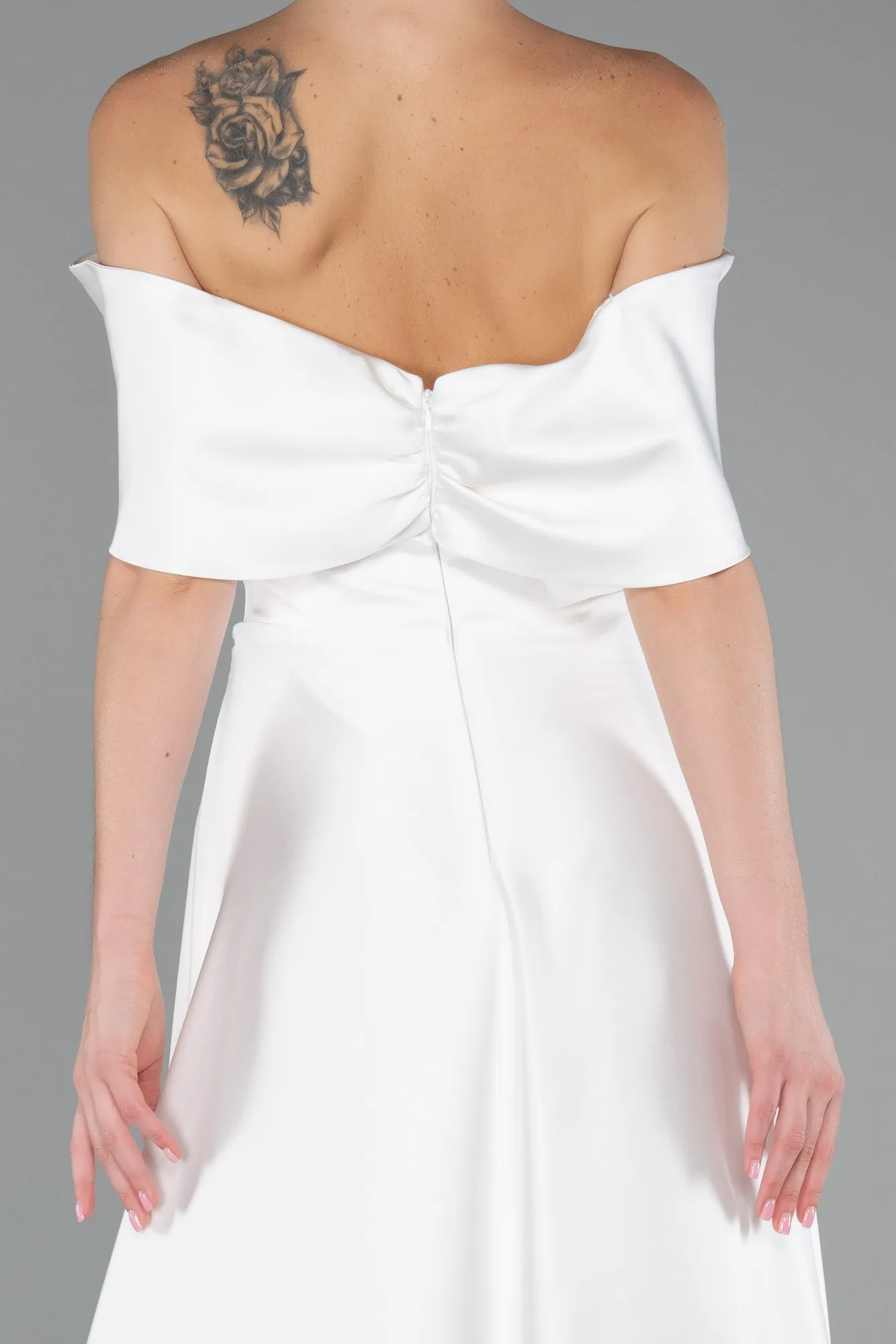 Ecru-Long Satin Evening Dress ABU5015